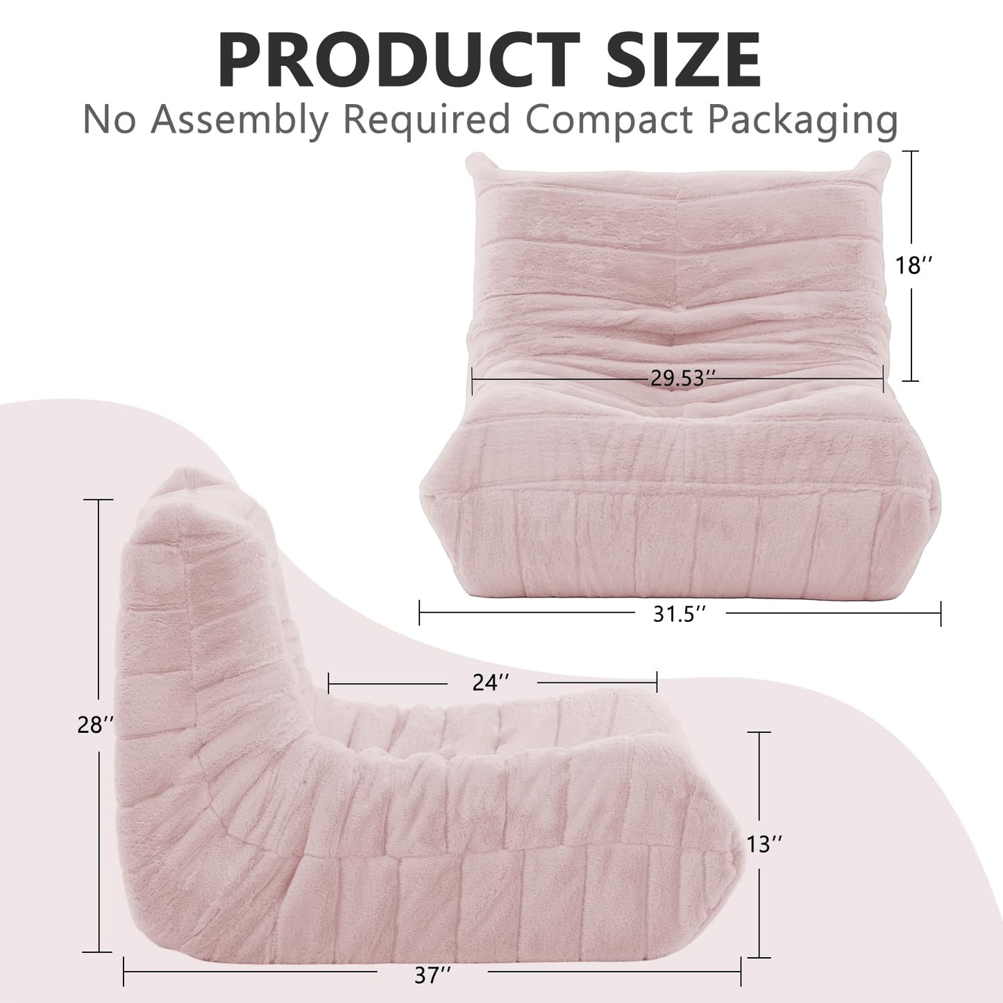 Bean Bag Chair for Adults, Giant Bean Bag Sofa Oversized Beanbag Chairs, Fireside Bean Bag Couch with High Density Sponge Filled Large Bean Bags Chair for Apartment Living Room Bedroom, Dusty Pink