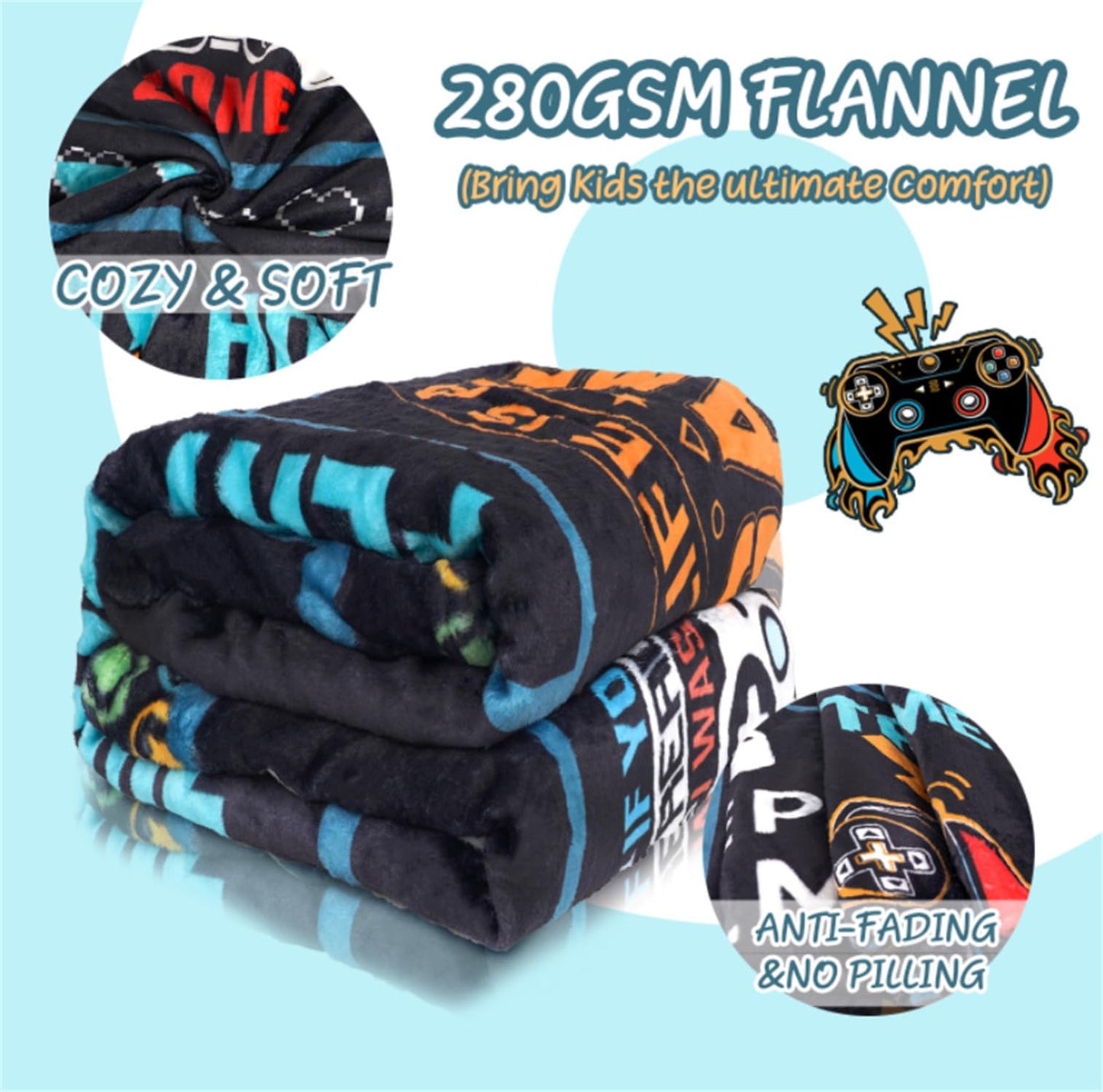 Video Game Gifts: Gamer Soft Comfortable Travel Blanket for Boys & Girls, Game Blankets Present for Kids & Adults, Size 40'x50'