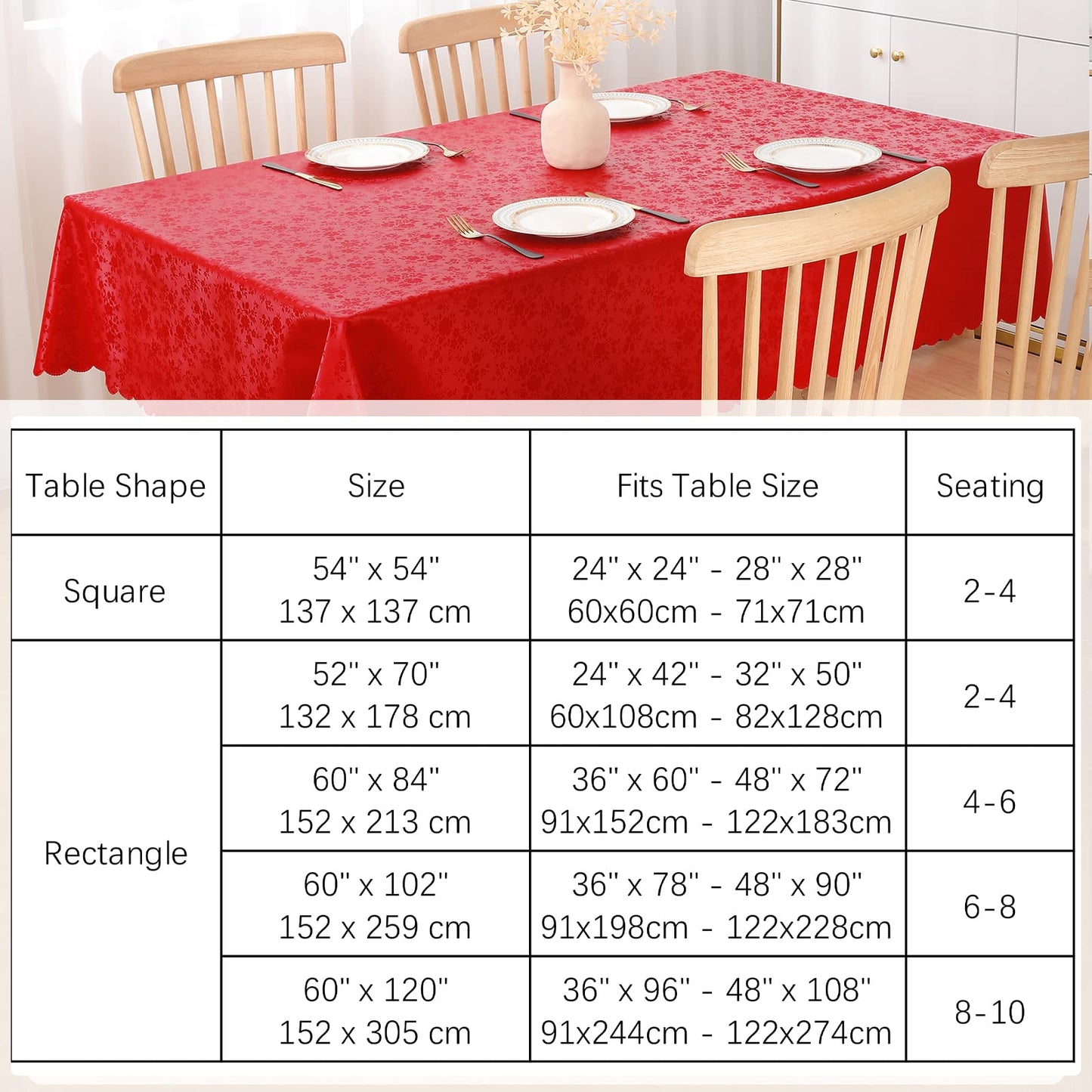 Smiry Rectangle Table Cloth, Waterproof Heavy Duty Vinyl Tablecloths, Wipeable Washable Table Cover for Kitchen and Dining Room (Red, 70" X 90")