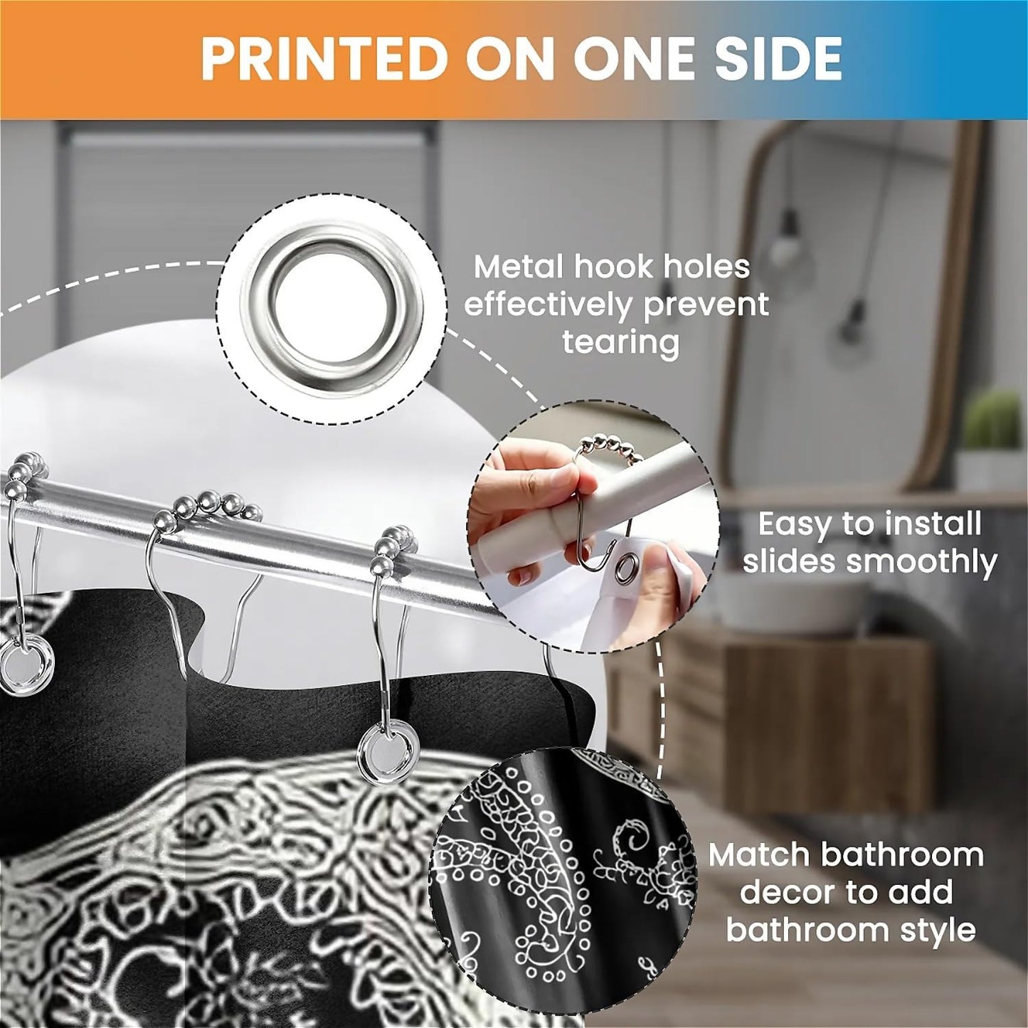 TANGXUNFA Skeleton-and-Flowers Shower Curtain for Bathroom, Water-Resistant Long Shower Curtain Set 72x72 Inch with Metal Grommets and 12 Metal Hooks