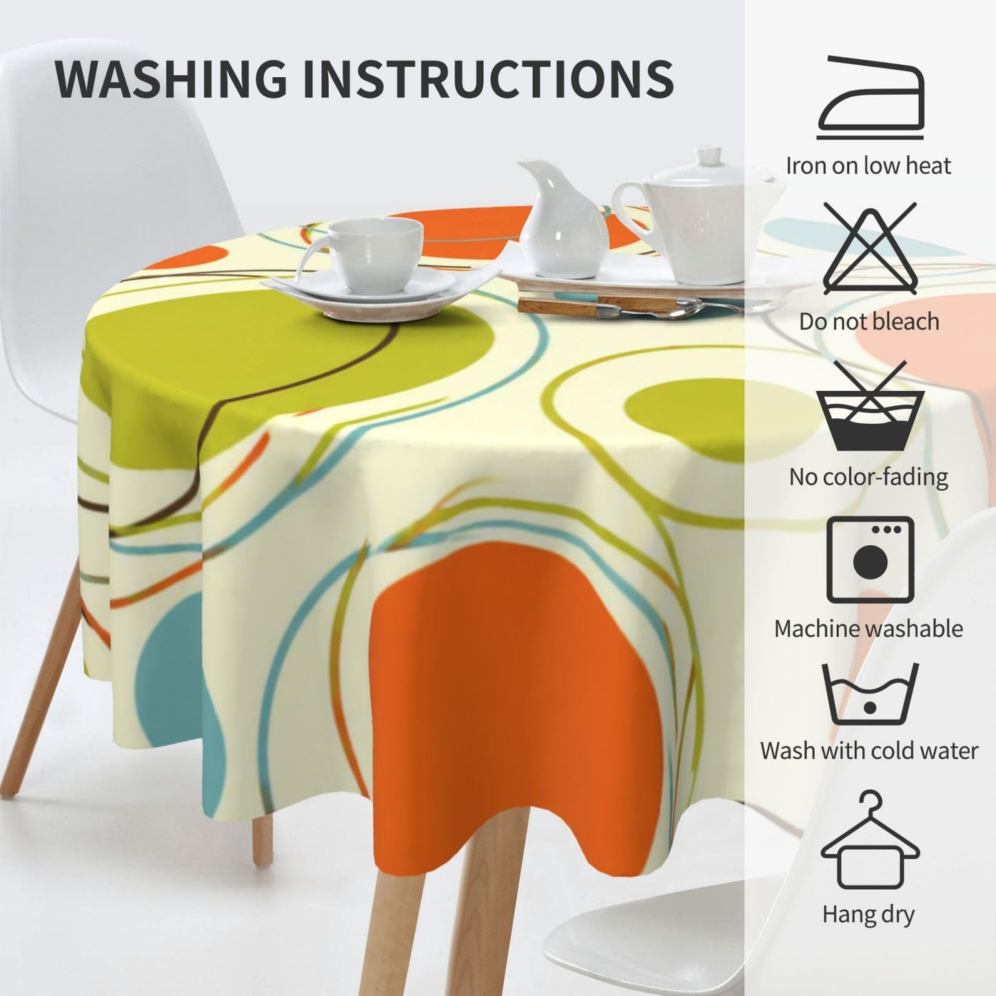 KUOAICY Retro Mid Century Tablecloth Abstract Round Table Cover Washable for Home Kitchen Dining 60 Inch