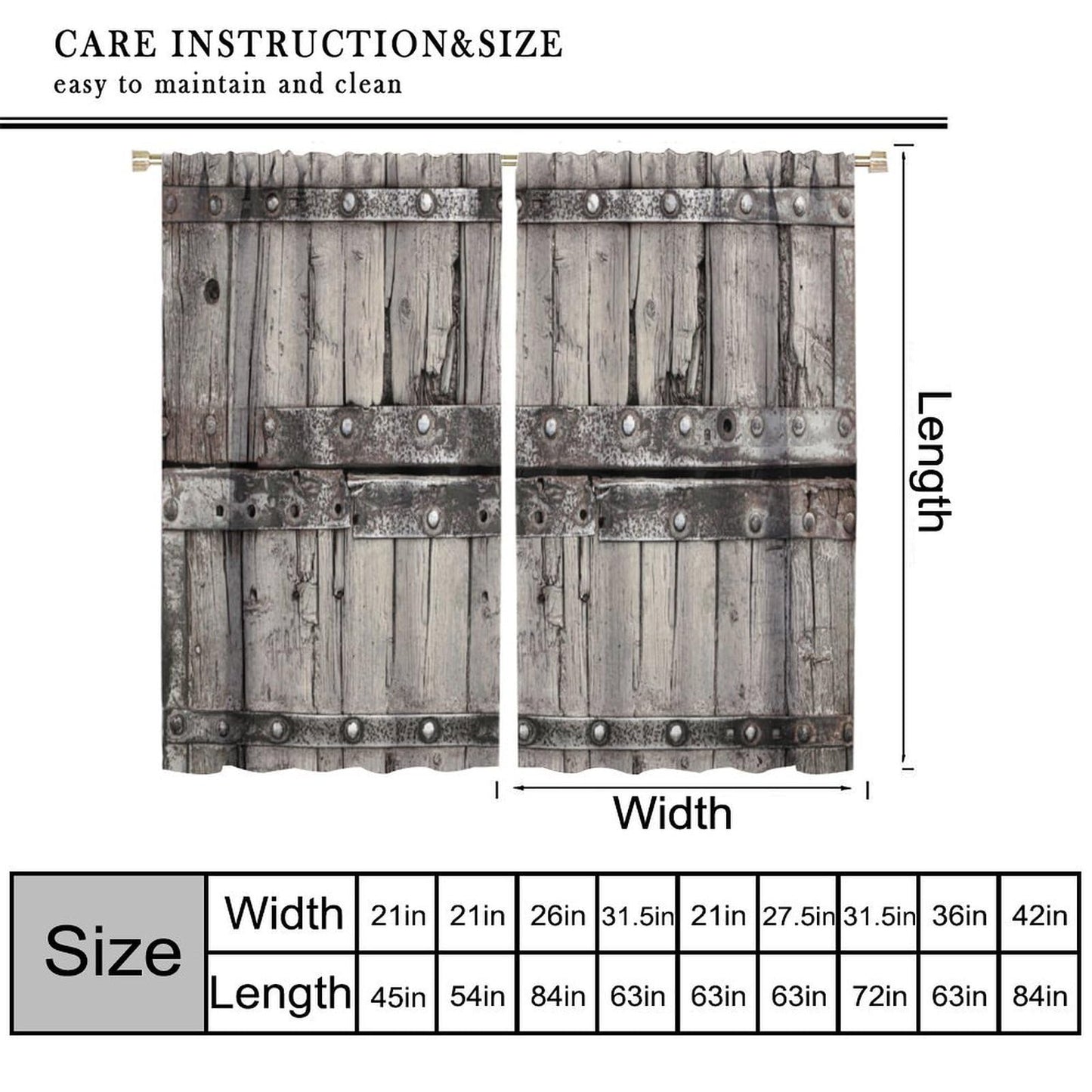 Nanacur Cabin Wooden Barn Door Curtains, Rustic Wood Brown Old Rod Pocket Window Treatments for Girl Boy Bedroom Living Room Office Drapes 41" W X 45" L (No Blackout)