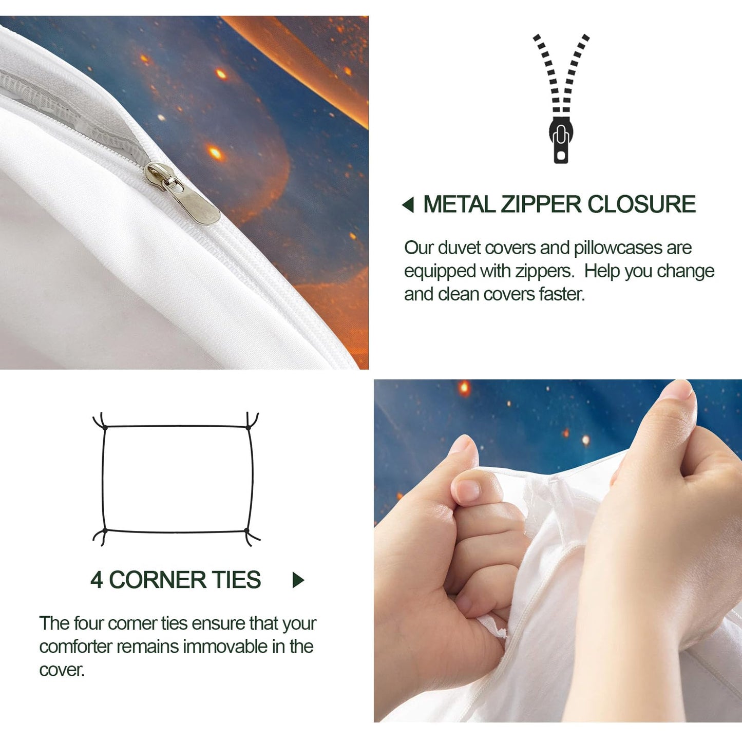 GKPLY Blue Bedding Duvet Cover, Golden Comforter Set with Zipper, Abstract Duvet Cover Twin, 3 Pieces with 2 Pillowcases, Reversible Bedding & Bedroom Decor, Easy Care