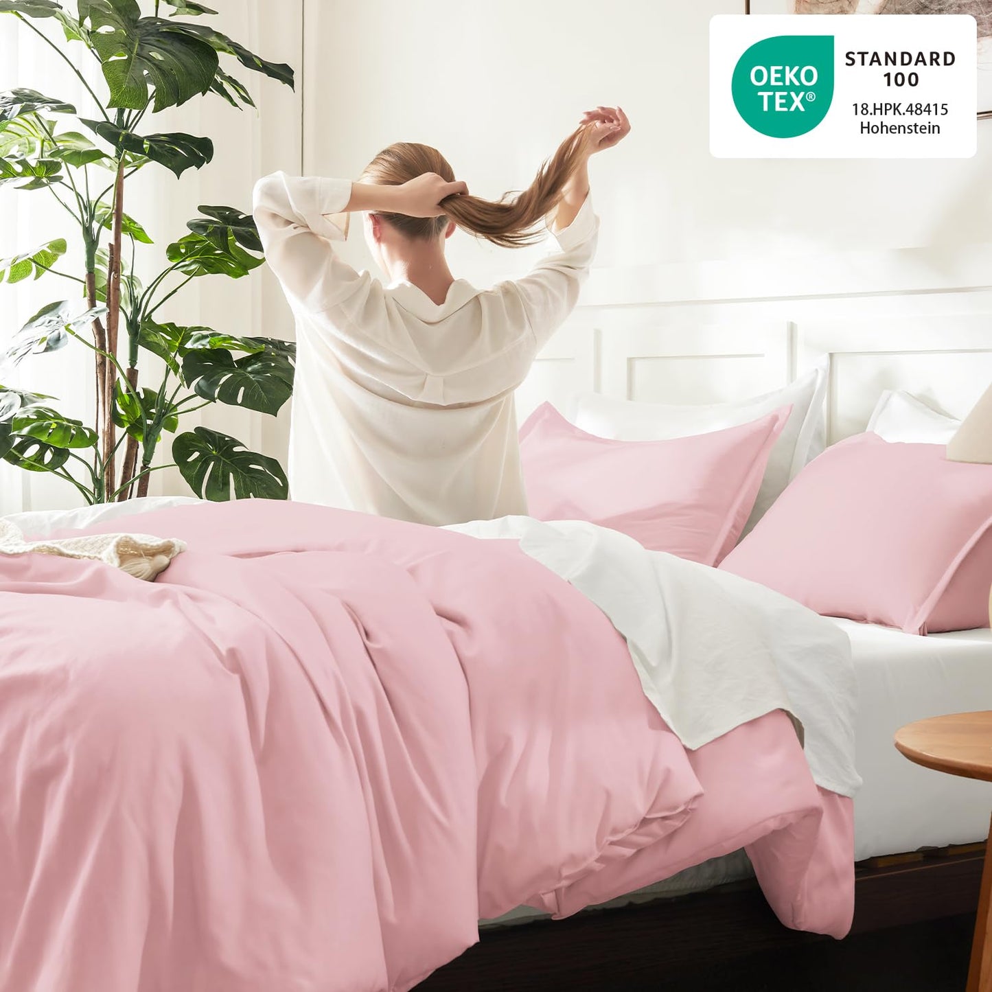 Litanika Pink Comforter Set King Size, 3 Pieces Aesthetic Soft Solid Bedding Comforter Set, All Season Bed Set (104x90In Comforter & 2 Pillowcases)