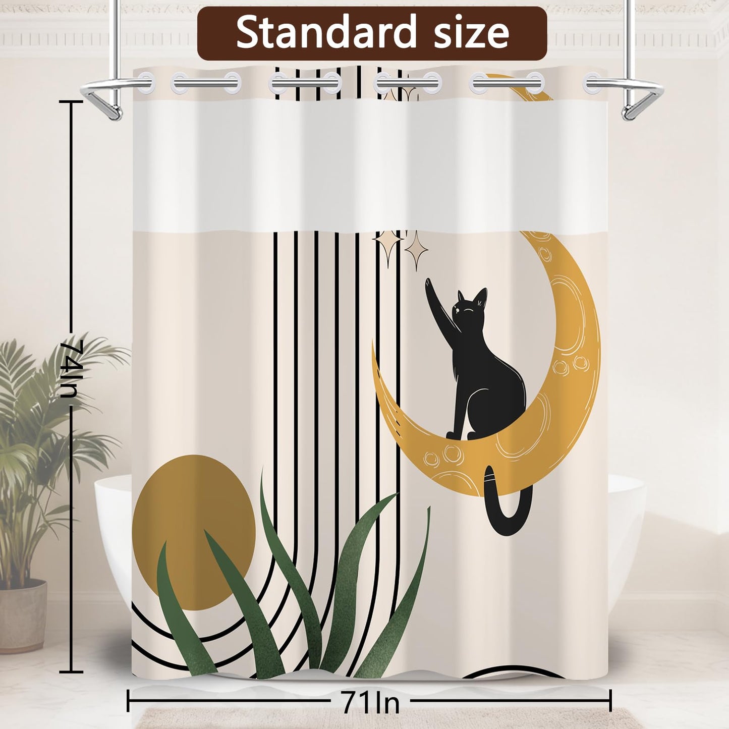 NAEMBCU No Hook Shower Curtain with Snap-in Liner 71x74 Inch