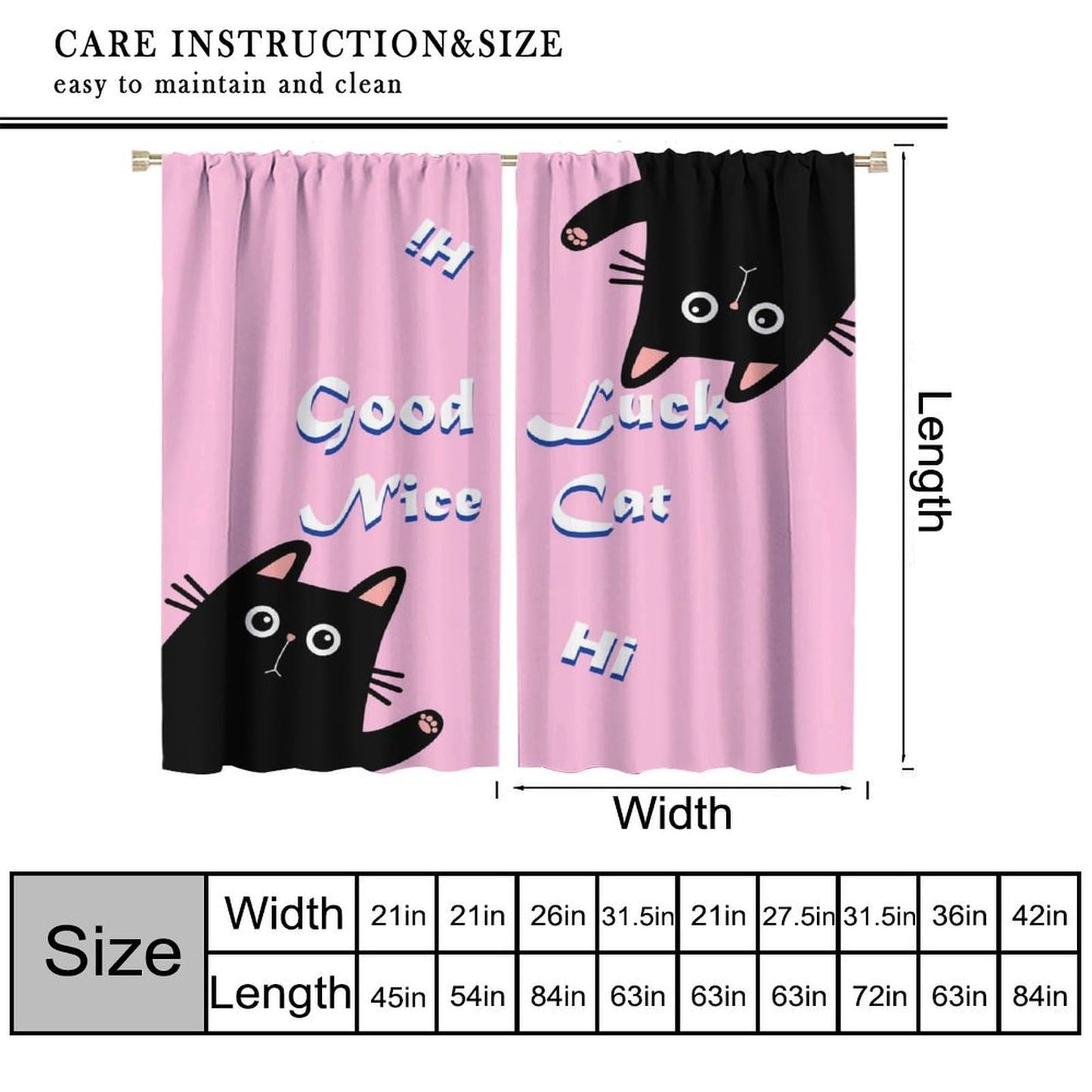 Hazuff Pink Cat Girl Curtains,Cartoon Fantasy Cute Cat Animal Windows Treatments Rod Pocket Drapes for Kids Living Room Bedroom Bathroom 42x44.5in