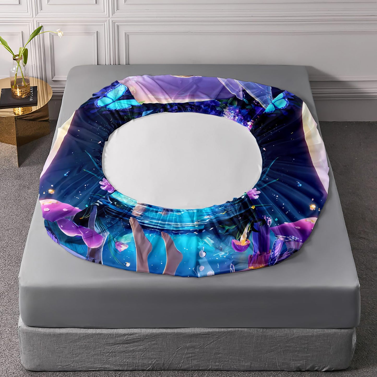 AILONEN Beautiful Fairy Girls Fitted Sheet Set Full Size, Purple Floral Butterfly Fairy Bedding Set,3-Piece Magic Mushroom Flower Fitted Sheet with 2 Pillowcases