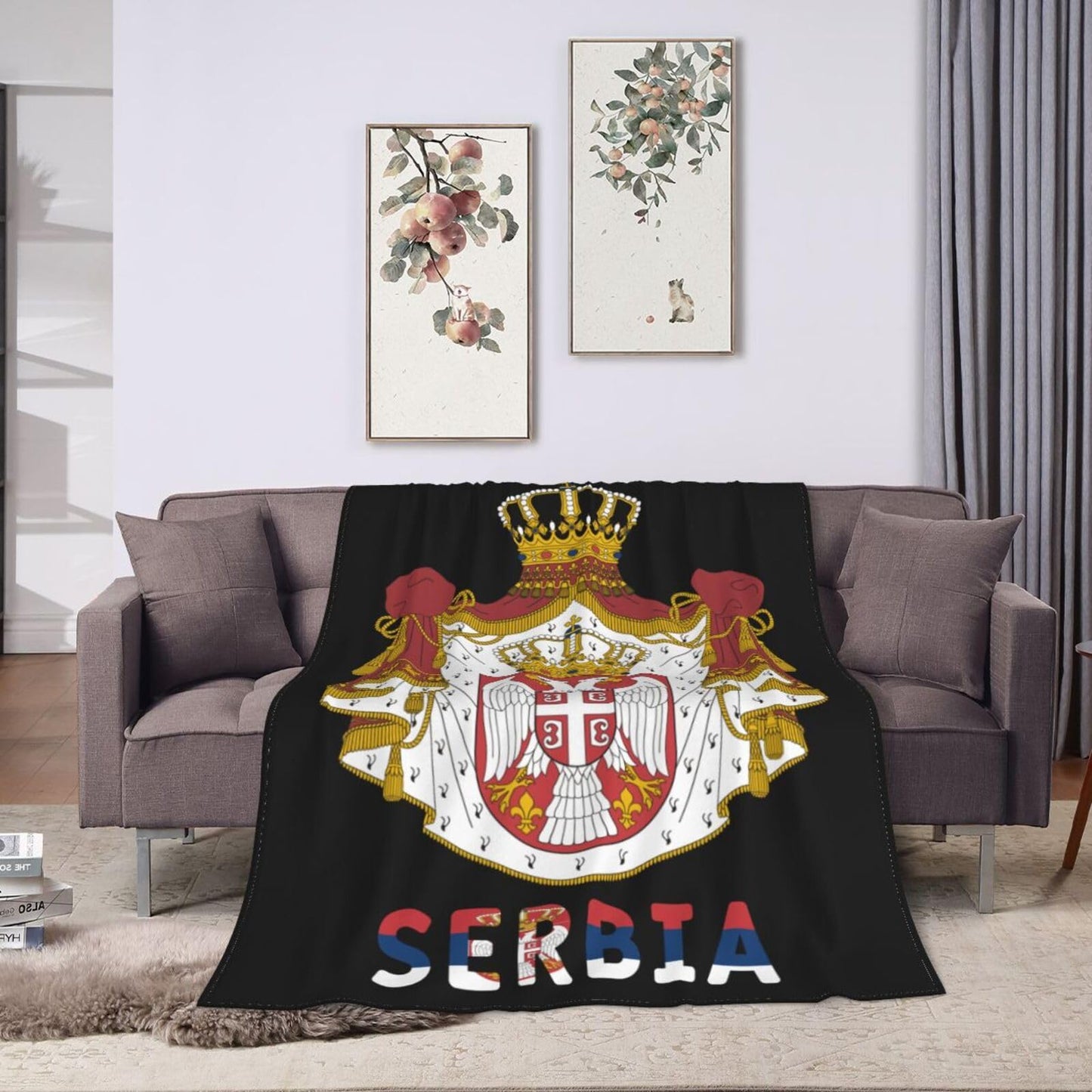 Serb National Emblem Blanket Throw Blanket for Couch Sofa Plush Fleece Bed Blankets Lightweight Comfy Flannel Ultra-Soft Warm Blankets for Home Camping Travel Gift 60"X50"