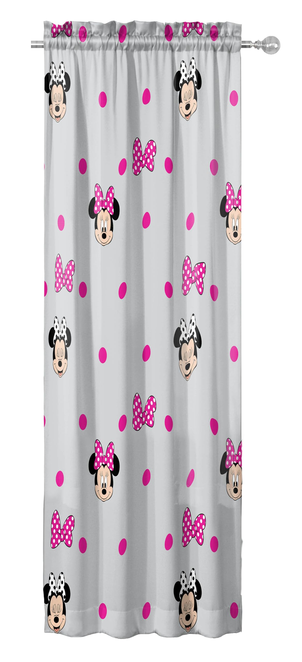 Jay Franco Black Out Window Curtains for Kids Bedroom 4-Piece Drape Set with 2 Tiebacks, Grey - Minnie Mouse, 42" W x 63" L (Pack of 2)