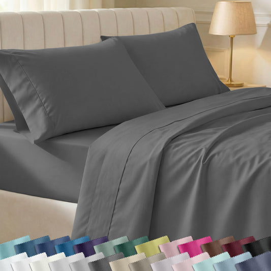 California Design Den Soft 100% Cotton Queen Sheet Set, 400 Thread Count Good Housekeeping Award Winner, Silky Smooth Sateen Weave with Deep Pockets, Durable Cotton Bed Sheet Set - Grey