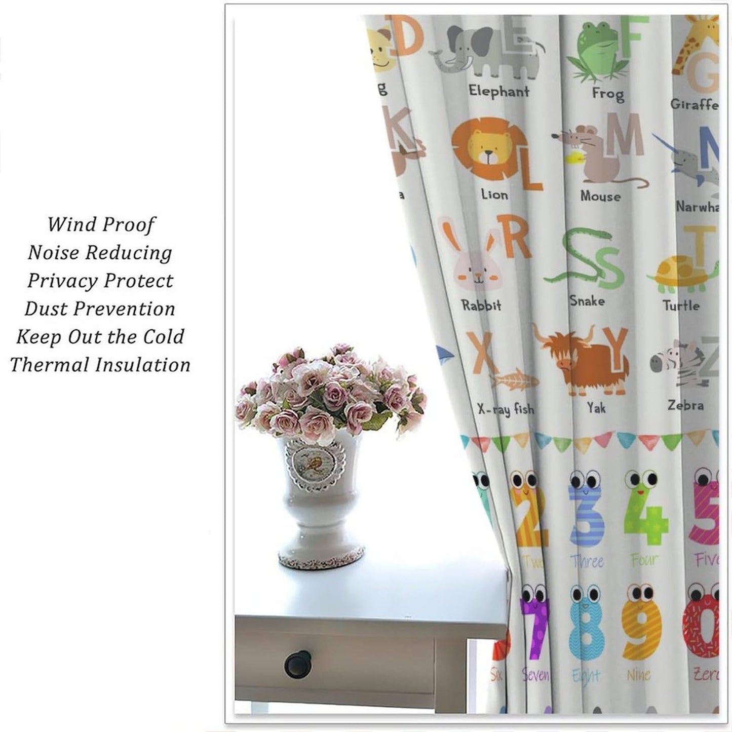 ABC Alphabet Education Curtains for Kids Colorful Cartoon Educational Crayons for Preschoolers to Learn the Alphabet Windows Treatments for Nursery Boys Bedroom Living Room 42x44.5in（No Blackout）