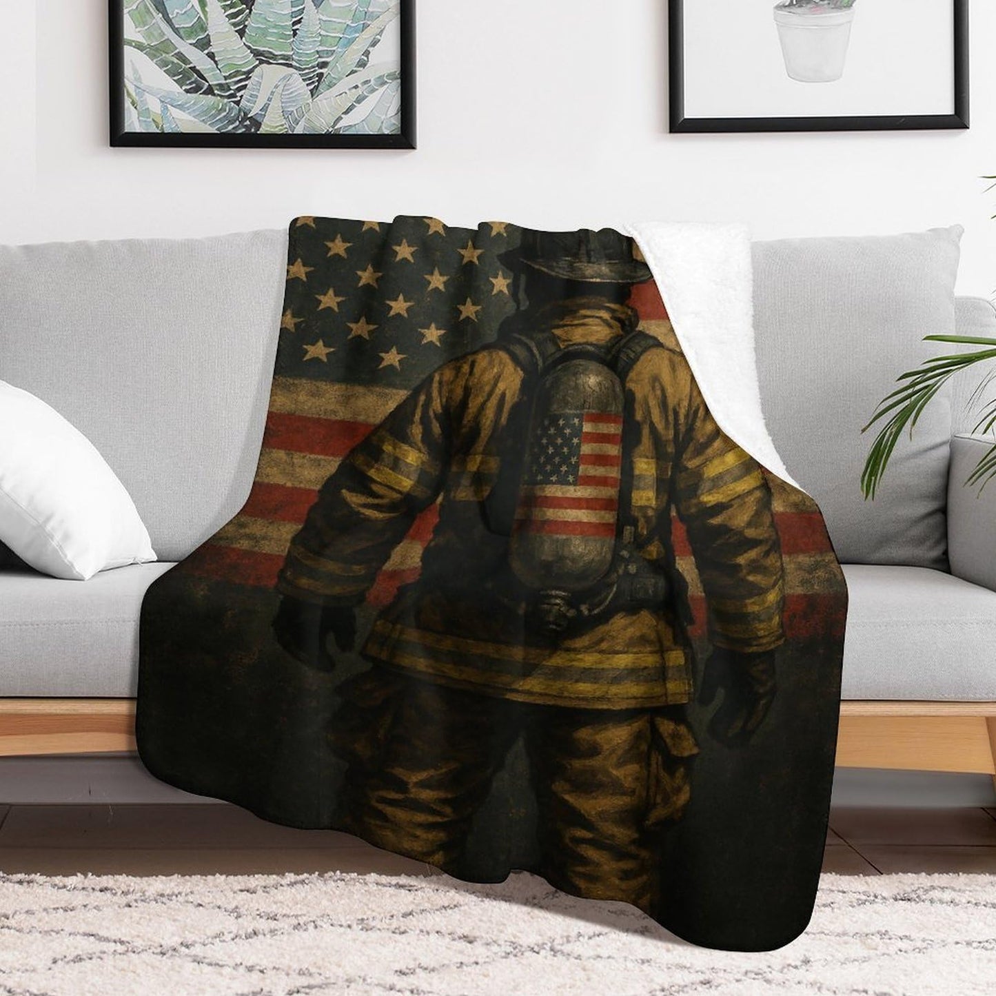 Firefighter American Flag Blanket, Patriotic Fireman Throw, Soft Cozy Fleece Blankets for Kids Women Girls, Modern Decor for Room Couch & Bed Birthday Gifts 50x60in
