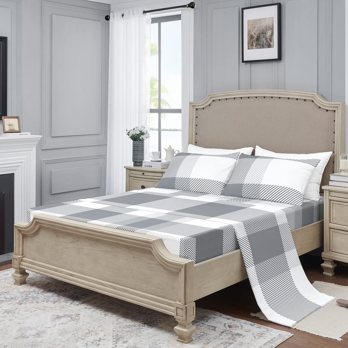 YIYEA King Size Sheets Set, Premium Double Brushed Microfiber Bed Sheet Set for All Season, Soft Breathable, 16" Deep Pocket, Shrinkage and Fade Resistant, 4PC, King