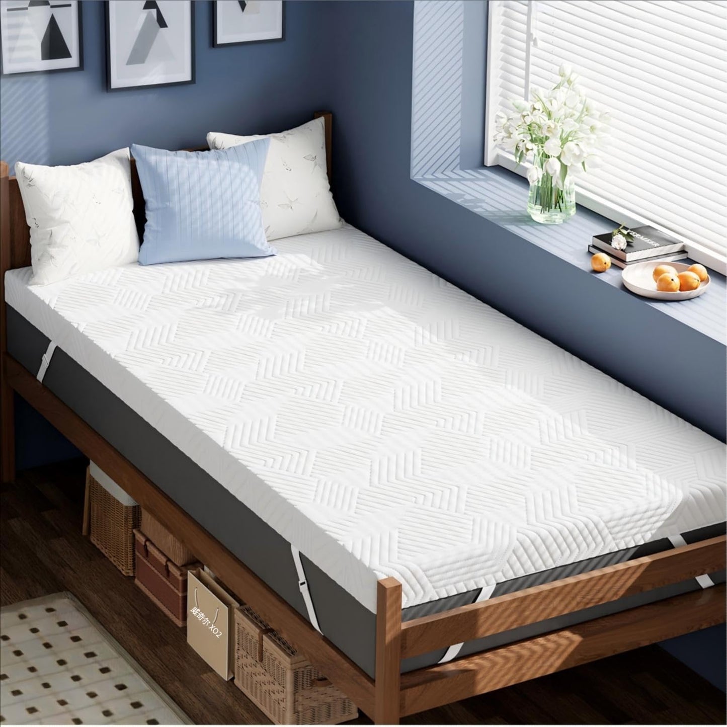 ELEMUSE 4 Inch Twin XL Memory Foam Mattress Topper, College Dorm Room Essentials, Gel Foam Bed Topper with Washable Cover, Non-Slip Back to School Bedding, CertiPUR-US