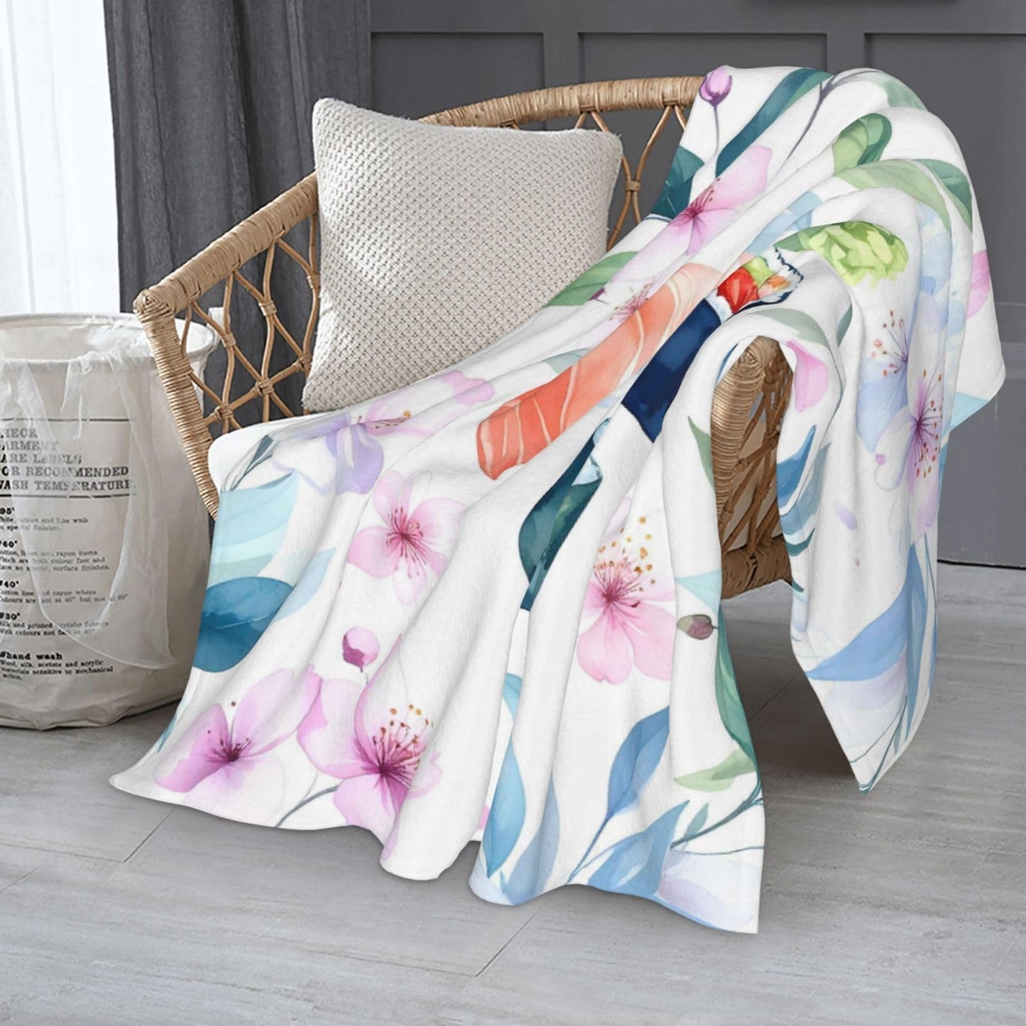 Duuppgo Sushi and Flower Throw Blanket 60x50 Inch – Ultra Soft Anti-Pilling Flannel Blankets, Lightweight & Warm for Sofa, Bed, Camping, Travel