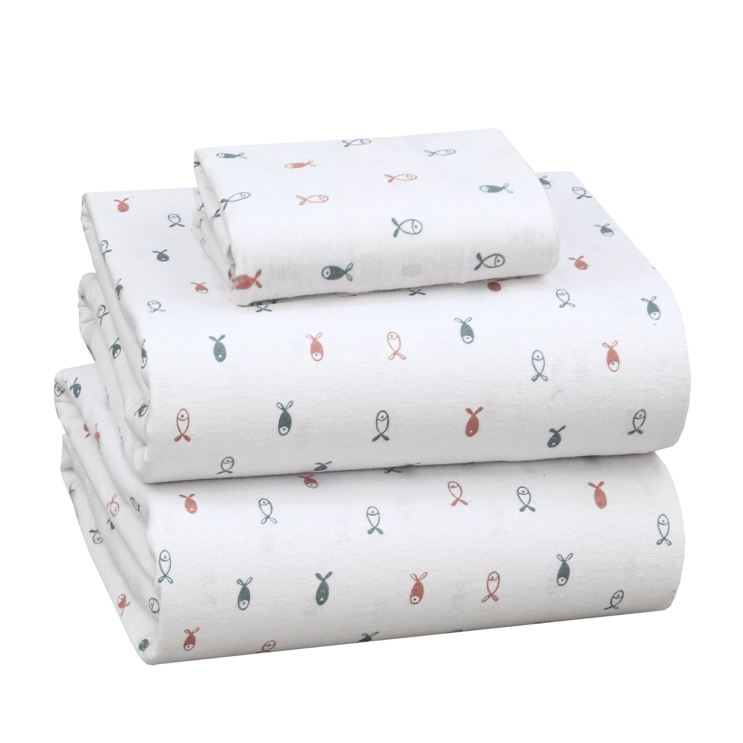 RUVANTI Flannel Sheets Queen Size - 100% Cotton Double Brushed Bed Sheets, Deep Pockets 16 Inches Queen Sheet Set, All Seasons Breathable & Extra Soft - Warm & Cozy, 4 Piece, Little Swimmers