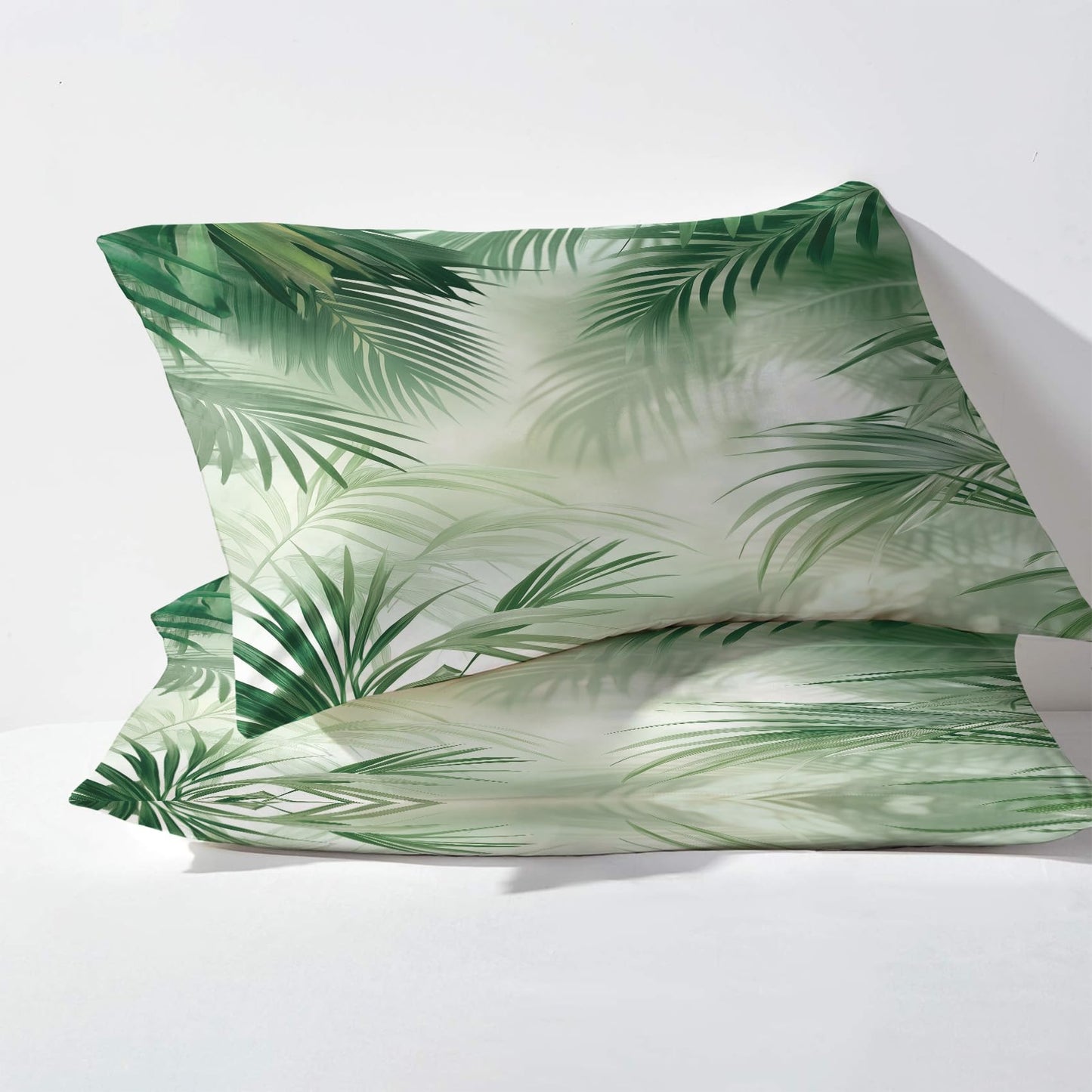 NOGAWA Palm Leaf Sheets Queen Size, Green Leaf Tropical Bed Sheets, Patterned Bedding Sheets & Pillowcases 4 Piece Set - Soft Microfiber Deep Pocket Fitted Sheet & Flat Sheet & 2 Pillow Cases