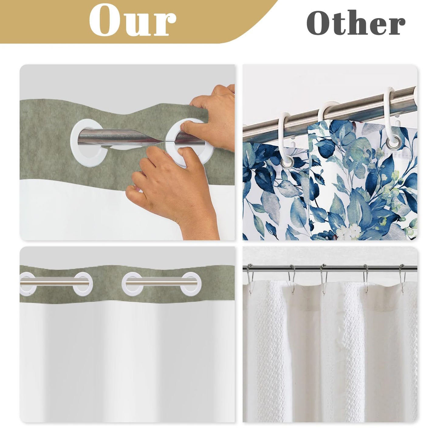 NAEMBCU No Hook Shower Curtain with Snap in Liner, Zen Moon and Crane Silhouette Print - Waterproof Double Layer Bath Tub Curtain with Mesh Top for Japandi Wabi Sabi Bathroom Decor, 71W x 74H