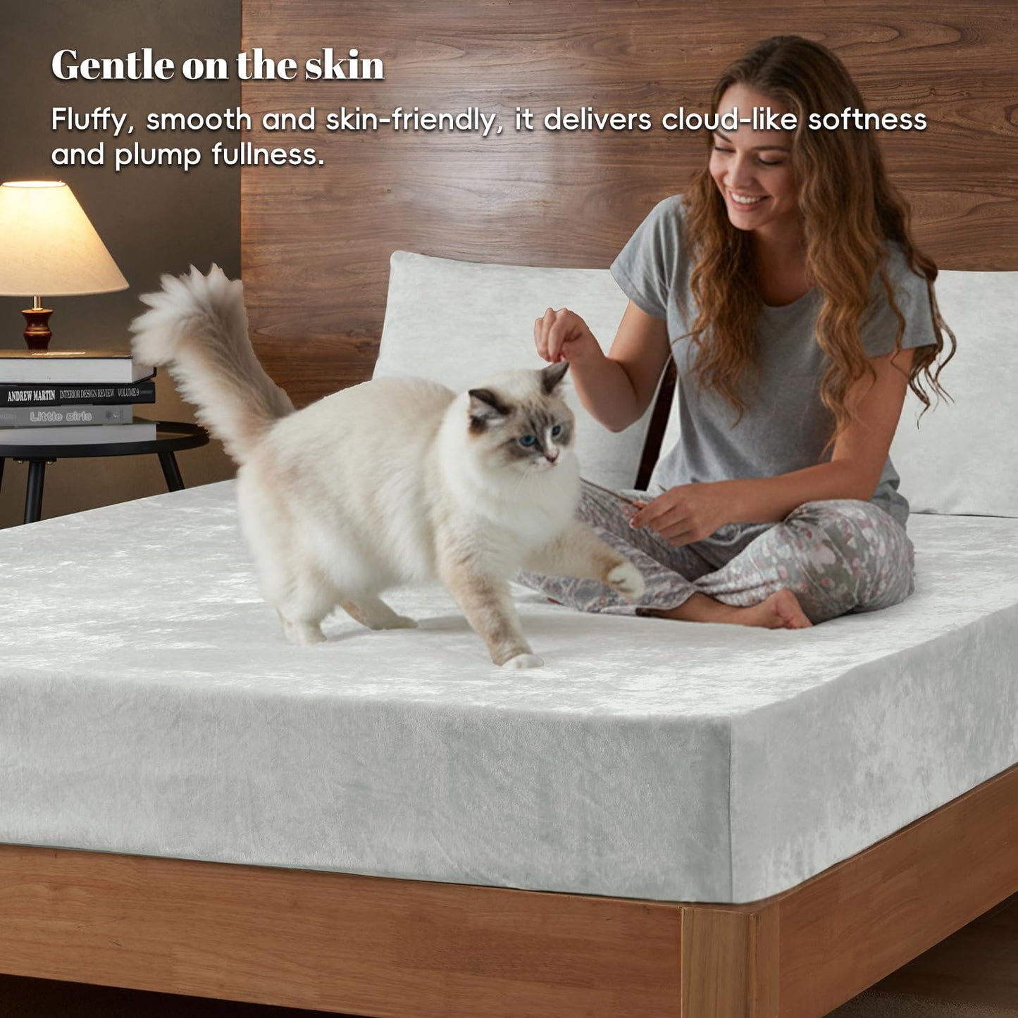 PHF Truly Velvet Fitted Sheet Only Queen Size, Luxury Super Soft Cozy Fuzzy Fleece Bottom Sheet, Deep Pocket Up to 16",Strenghth Elastic Band,Suitable for Fall Winter Spring,No Pillowcases,Silver Grey