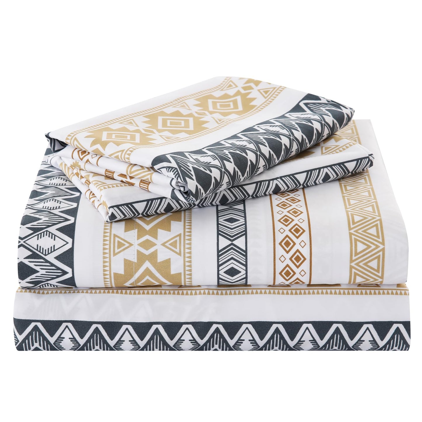 Yibeizi Striped Printed Sheet Set Queen, Boho Pattern Bed Sheets Farmhouse Bedding Sheets & Pillowcases Soft Microfiber 15" Extra Deep Pocket Fitted Bedsheet 4 Piece