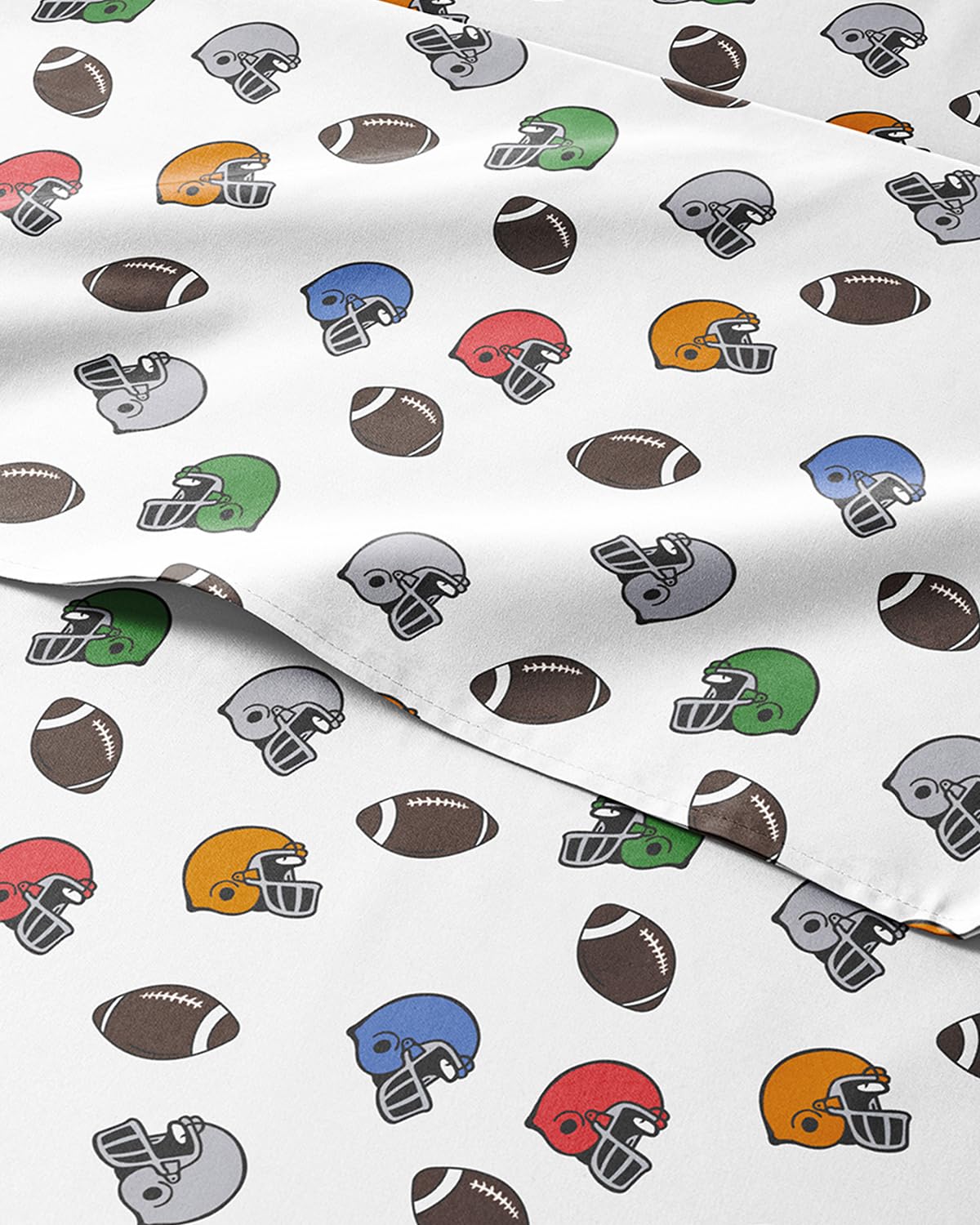 Kids Queen Size Bed Sheet Set - 4 Piece Kids Loft Bed Sheets - American Football Themed bedding - Soft, Cute and Cozy - Breathable & Machine Washable - Helmet Bed Set for Boys, Girls, Teens & Toddlers