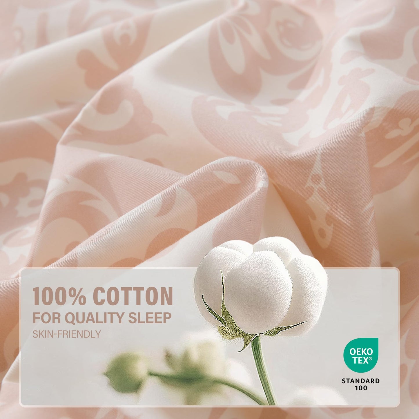 VOOVY Duvet Cover King - 100% Cotton Duvet Cover King Size, 3 Pieces Damask Medallion Super Soft Breathable Bedding Covers Set for All Season, (Pink, 104"x90", No Comforter)