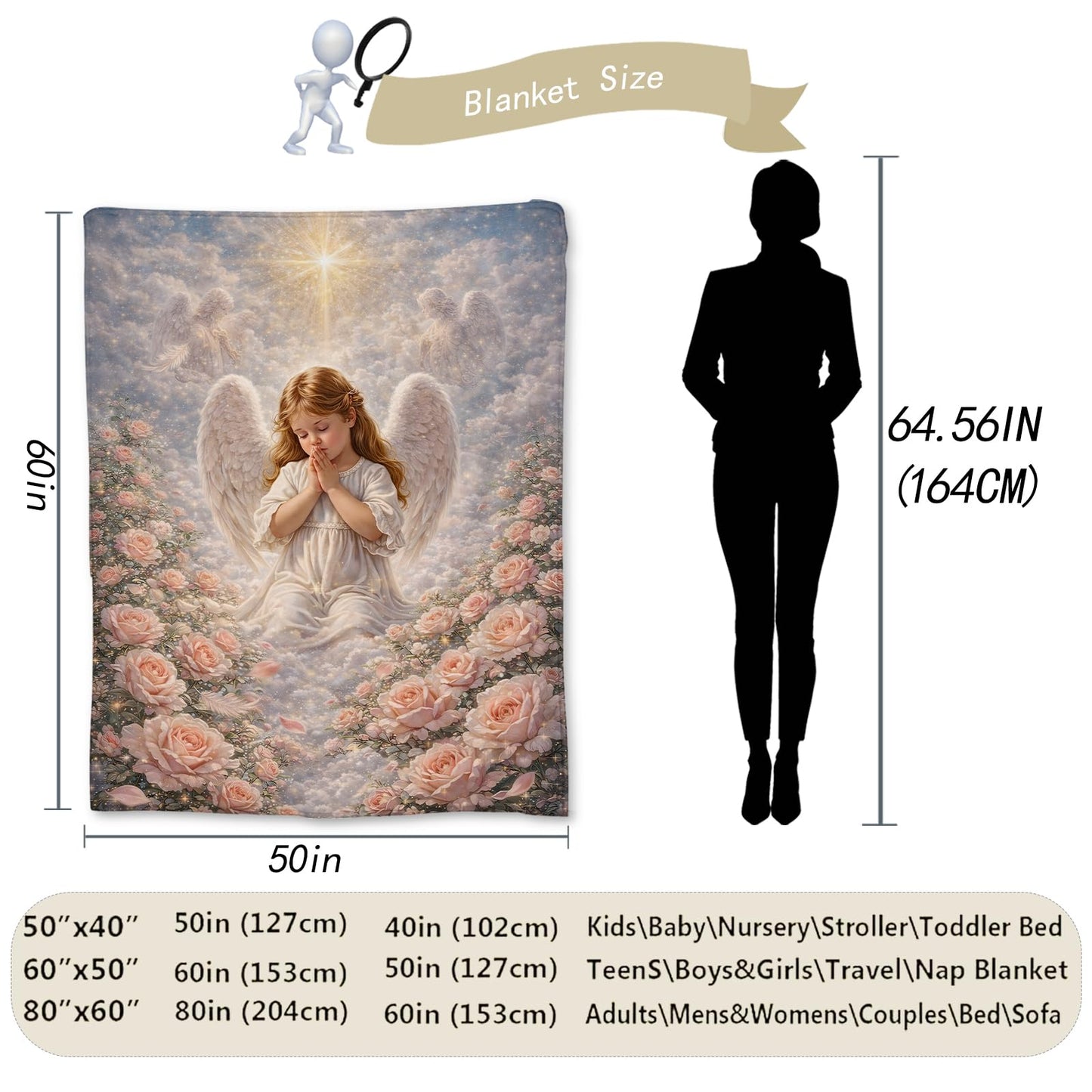 Ti Caldi Praying Angel Heavenly Sky Blanket Gifts, Spiritual Faith Art Flannel Throw Blanket for Couch, Bed, Travel & Decor, Cozy Lightweight Warm Blankets for Girls Women Christian 60×50 in