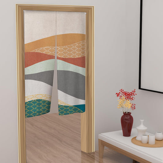 Leowefowa Long Type Japanese Noren Doorway Curtain Boho Colorful Wave Window Treatment Door Hanging Traditional Painted Tapestry for Kitchen Sushi Bar Home Decor 33.5"x 70.9"