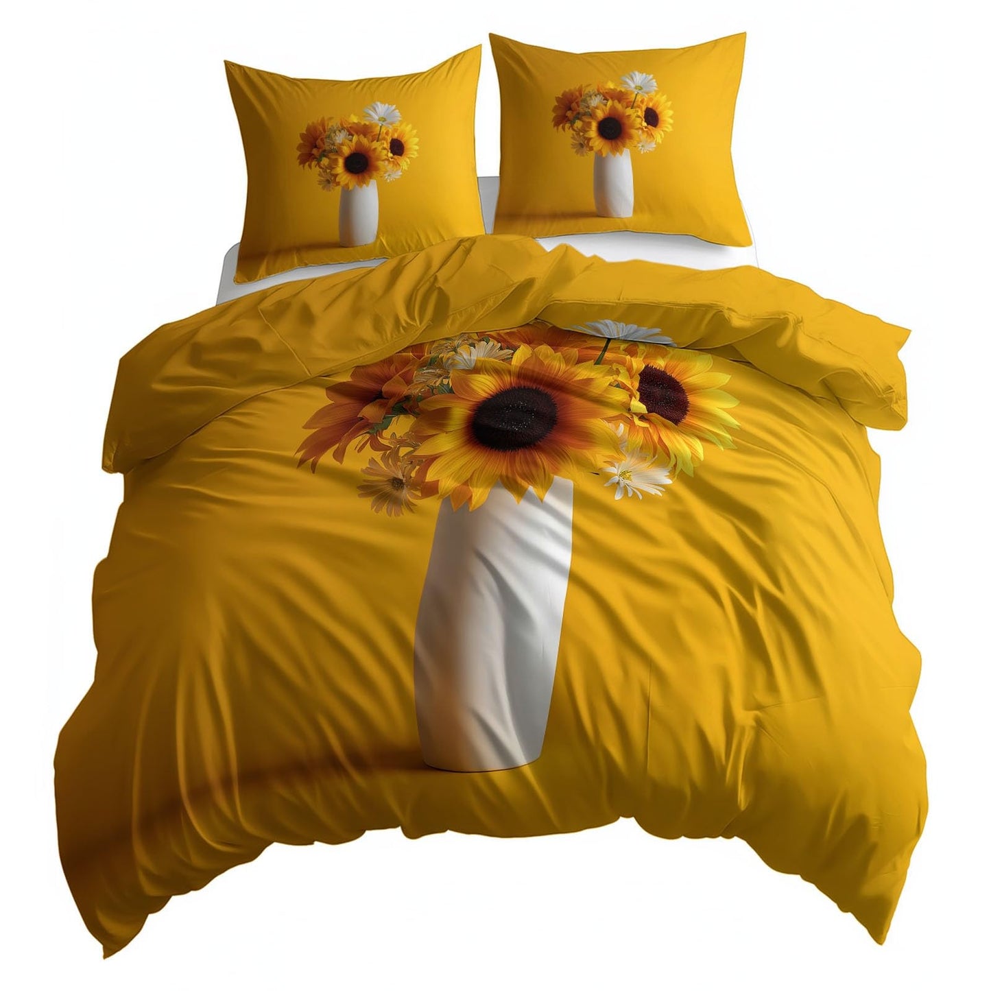 Super Soft Art Photography Duvet Cover Set Twin Size, Minimalist Yellow White Vase Sunflowers Bedding for Kids Boys Girls Teens - Breathable and Anti-Allergic Soft Comforter Cover 2 Pillow Shams