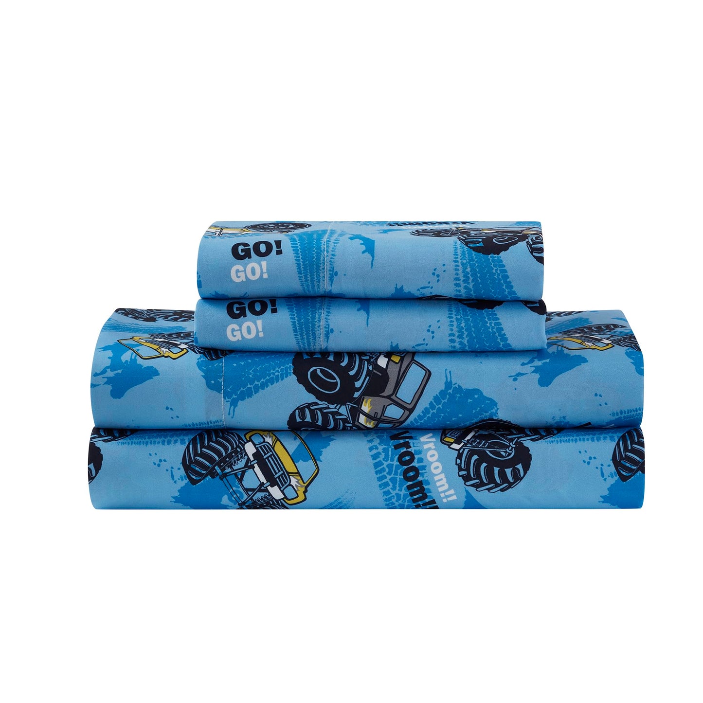 Kids Bedding Set Bed in a Bag for Boys and Girls Toddlers Printed Sheet Set and Comforter, Twin, Monster Truck