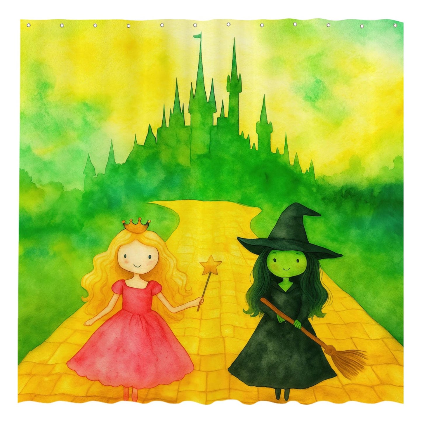 Funnytree Cute Witch Pink Princess Shower Curtain 72"x72" - Waterproof Fabric Bathroom Decor for Women,Teens,Girls,Fans,Daughter, Durable Easy Care Washable (Hooks Not Included)