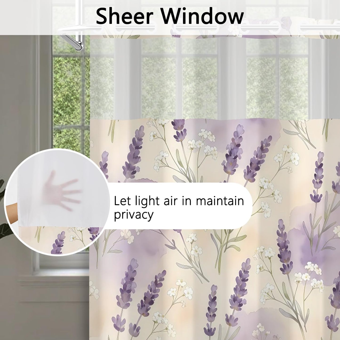 NAEMBCU Watercolor Lavender Shower Curtain with Snap in Liner 71 x 74 Inch
