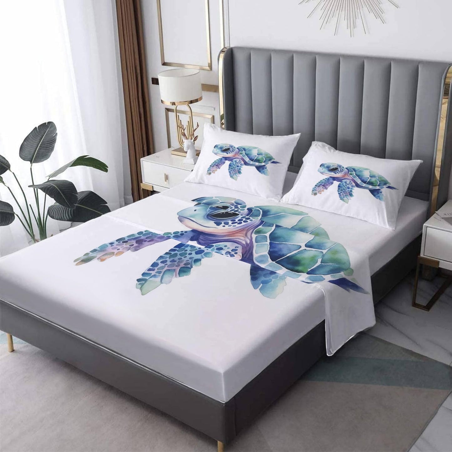 Rejkxyw King Size Sheets Set Sea Turtle - Cartoon Sea Life Bed Sheets - Kids Boys Sheet Set - 12 Inch Deep Pocket - Ultra Soft Winkle Free Microfiber Bedding Sheets & Pillowcases 4 Piece