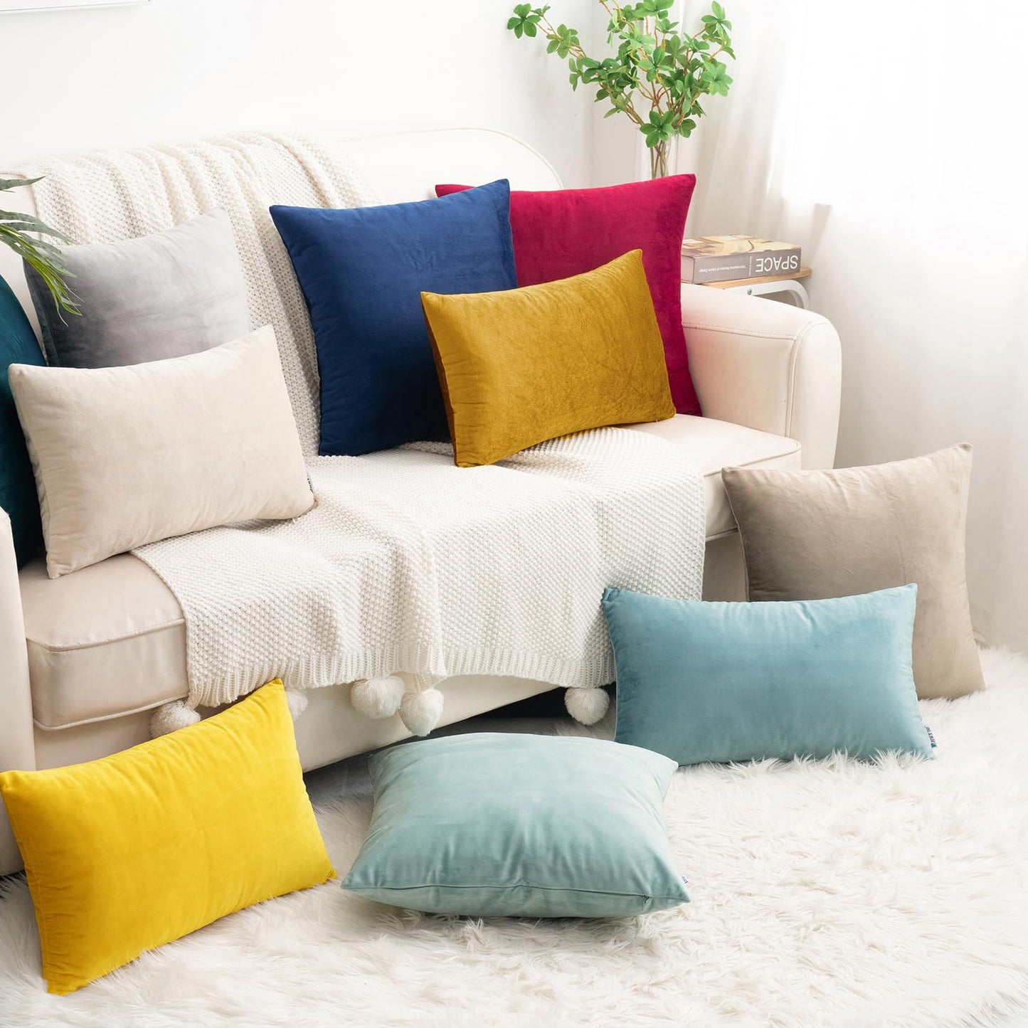 HWY 50 Dark Gold Velvet Throw Pillow Covers 16x16 Inch, Pack of 2 Soft Cozy Solid Decorative Luxury Cushion Cases for Couch Sofa Bed Living Room Bedroom