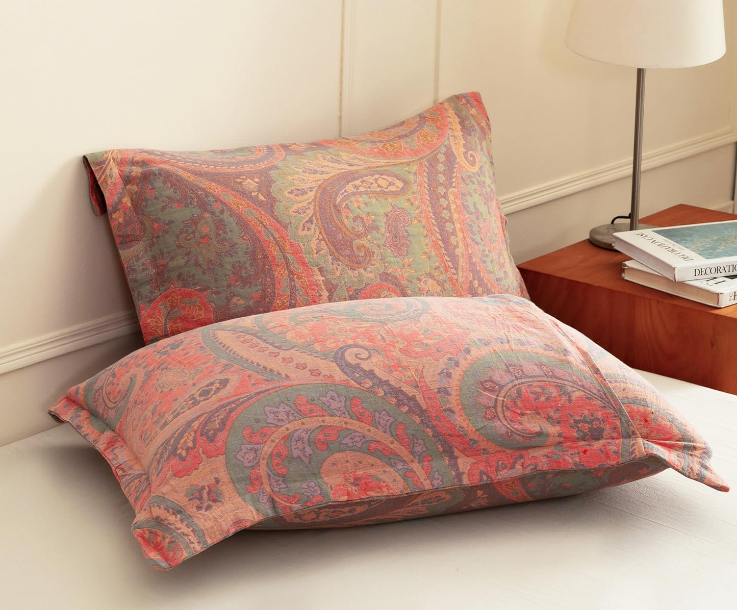 SLEEPBELLA Washed Double Layer Muslin 100% Cotton Comforter Set Queen Size, Paisley Fluffy Thick Checked Bedding Set, Soft Breathable(1 Comforter, 2 Pillow Shams)