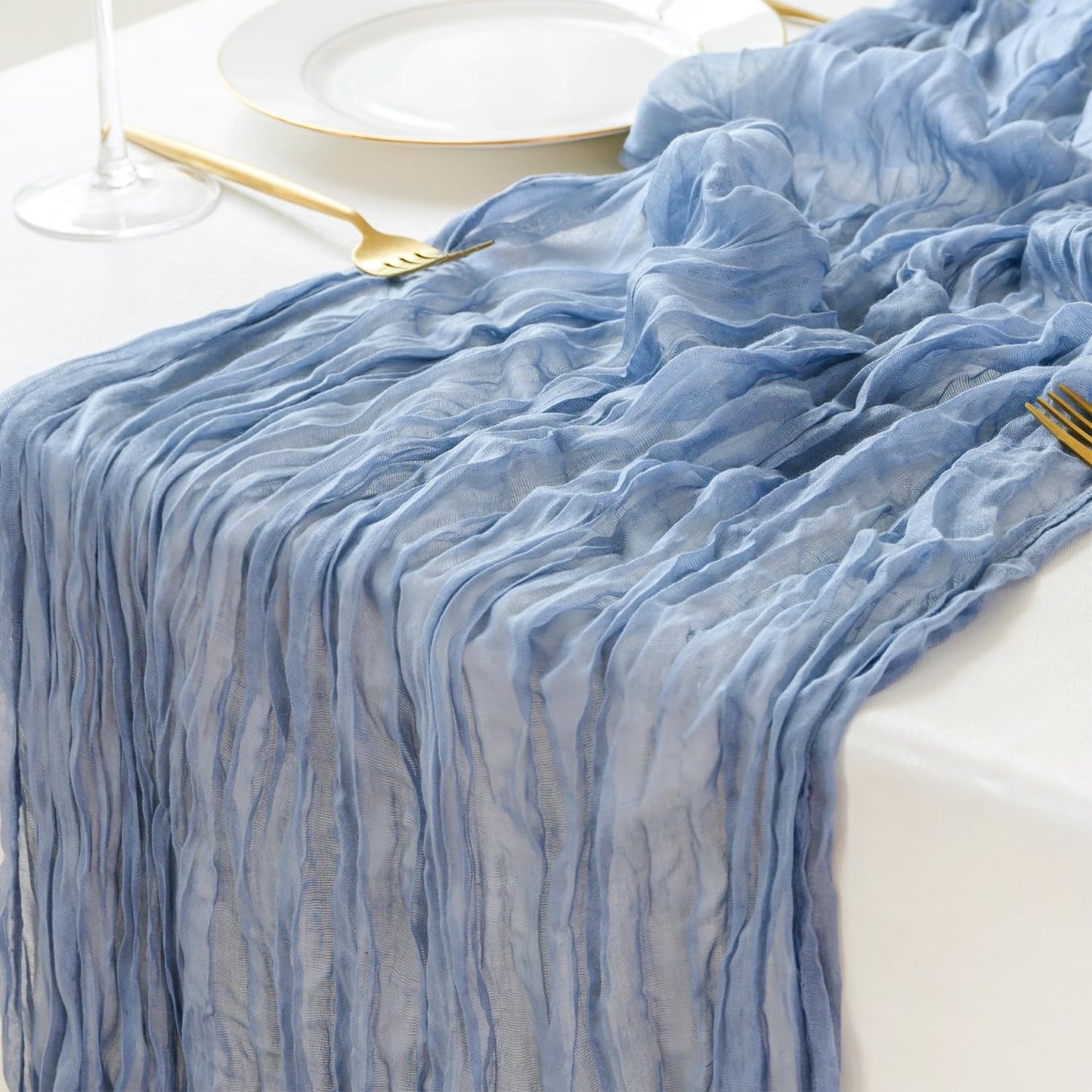 Sioloc Dusty Blue Cheesecloth Table Runner 120'' x 35'',Spring Easter Decor Soft Gauze Boho Wedding Table Decor for 10ft Table Birthday Party,Baby Shower, Bridal Shower, Home & Event Decor