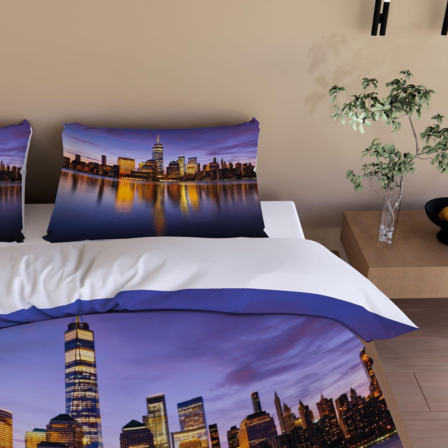3D New York Duvet Cover Queen Size 90x90in Washed Ultra Soft Breathable Microfiber New York Bedding Set Zipper Closure Comforter Cover 3 Pieces with 2 Pillow Shams(WJT 44-12)
