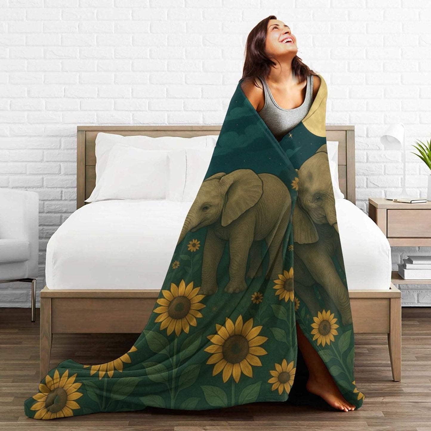 Elephant Blanket Cute Elephant Sunflower Throw Blanket Soft Warm Cozy Fleece Fuzzy Plush Stuff Animal Bedding Toddler Nursery Baby Blankets Gifts for Boys Girls Kids Adult Men Women 40"X50"