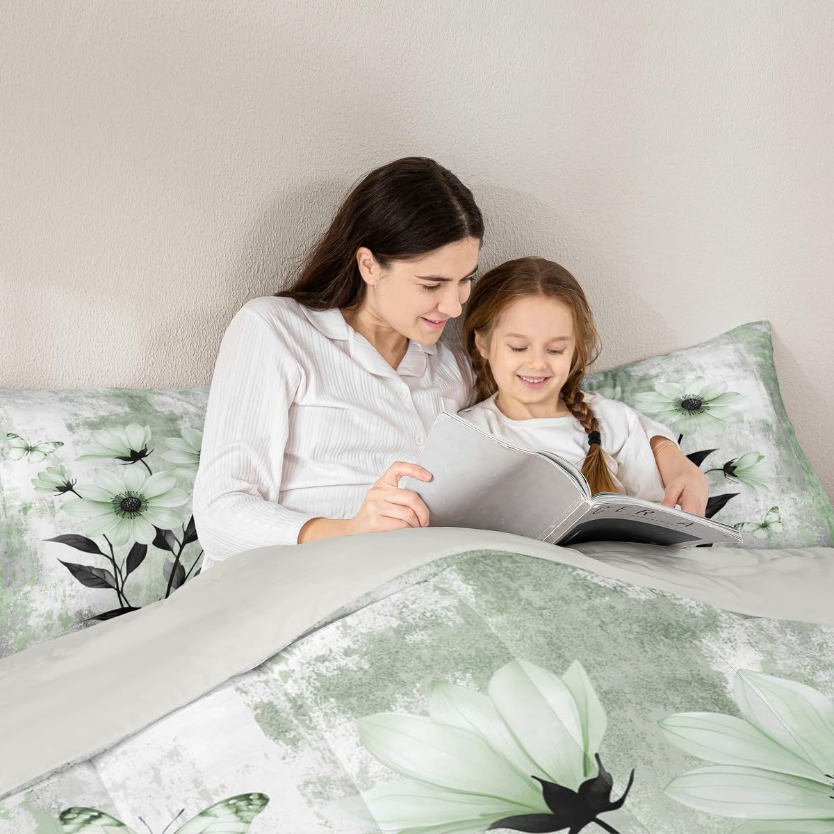 Erosebridal Watercolor Daisy Floral Queen Comforter Set Abstract Oil Painting Bedding Set Rustic Farmhouse Bed Set Green White Flowers Quilt Set