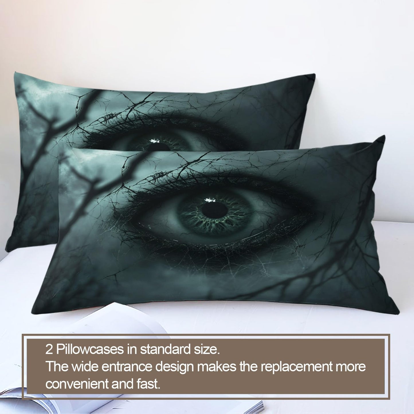 PAISUOQ Gothic Bedding Sets Full, Horror Eyes Comforter Cover with Zipper Ties, Dark Black Duvet Cover with 2 Pillowcases, 3 Pieces，Bedroom Decor & Gifts