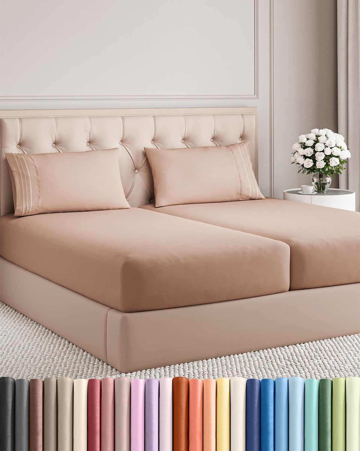 Split King Size 5 Piece Sheet Set - Comfy Breathable & Cooling Sheets - Hotel Luxury Bed Sheets for Women & Men - Deep Pockets, Easy-Fit, Soft and Wrinkle Free Sheets - Mauve Oeko-Tex Bed Sheet Set
