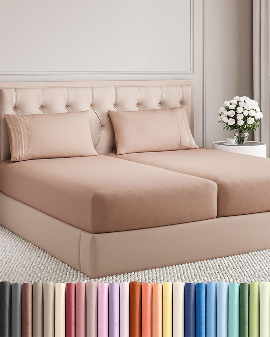 Split King Size 5 Piece Sheet Set - Comfy Breathable & Cooling Sheets - Hotel Luxury Bed Sheets for Women & Men - Deep Pockets, Easy-Fit, Soft and Wrinkle Free Sheets - Mauve Oeko-Tex Bed Sheet Set