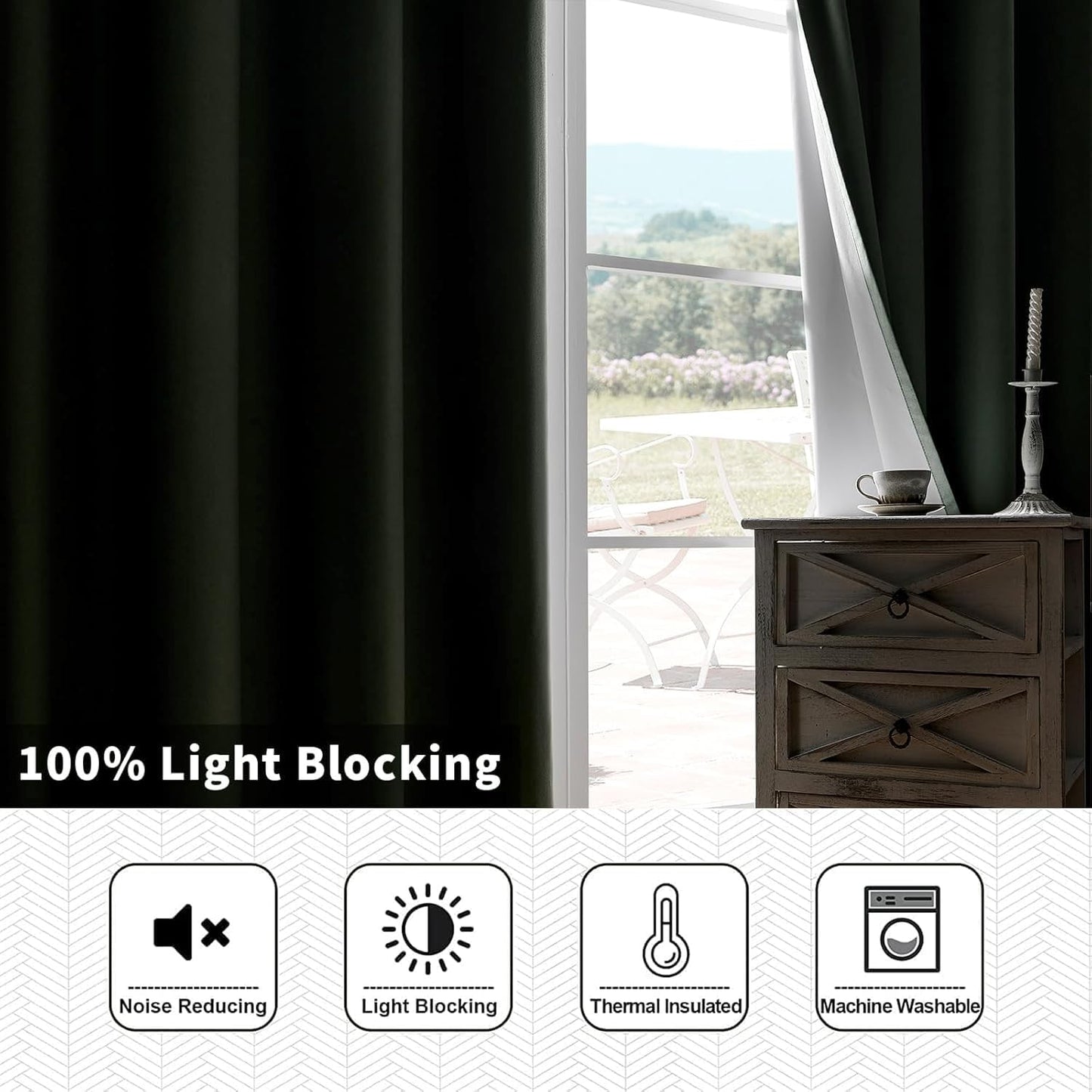 Joydeco Blackout Curtain 108 Inches Long - 100% Blackout Curtains, Grommet Noise Reduce Cancelling Mint Green Window Drapes 2 Panels Set (Mint Green,52" Wx108 L)