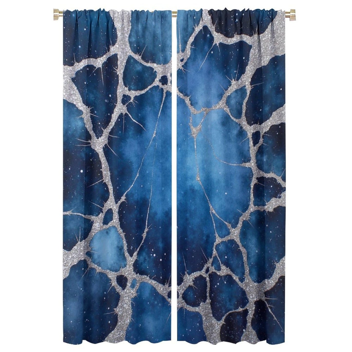Abstract Marble Silver Line Crack Blackout Curtain, Mystical Neural Network Pattern Curtain Rod Pocket Thermal Insulated Window Drapes for Bedroom Living Room Decor, 21W x 45L Per Panel, 2 Panels