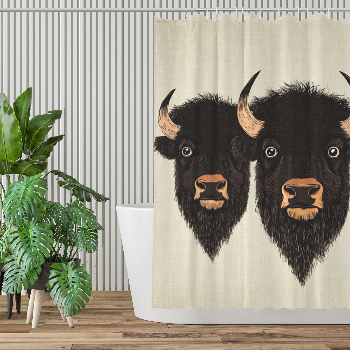 KEEPAEON Funny Bison Bath Shower Curtain, Bathroom Curtain Washable Cloth Kids Shower Curtain Sets with 12 Hooks for Bathroom Decor, 72"x72"