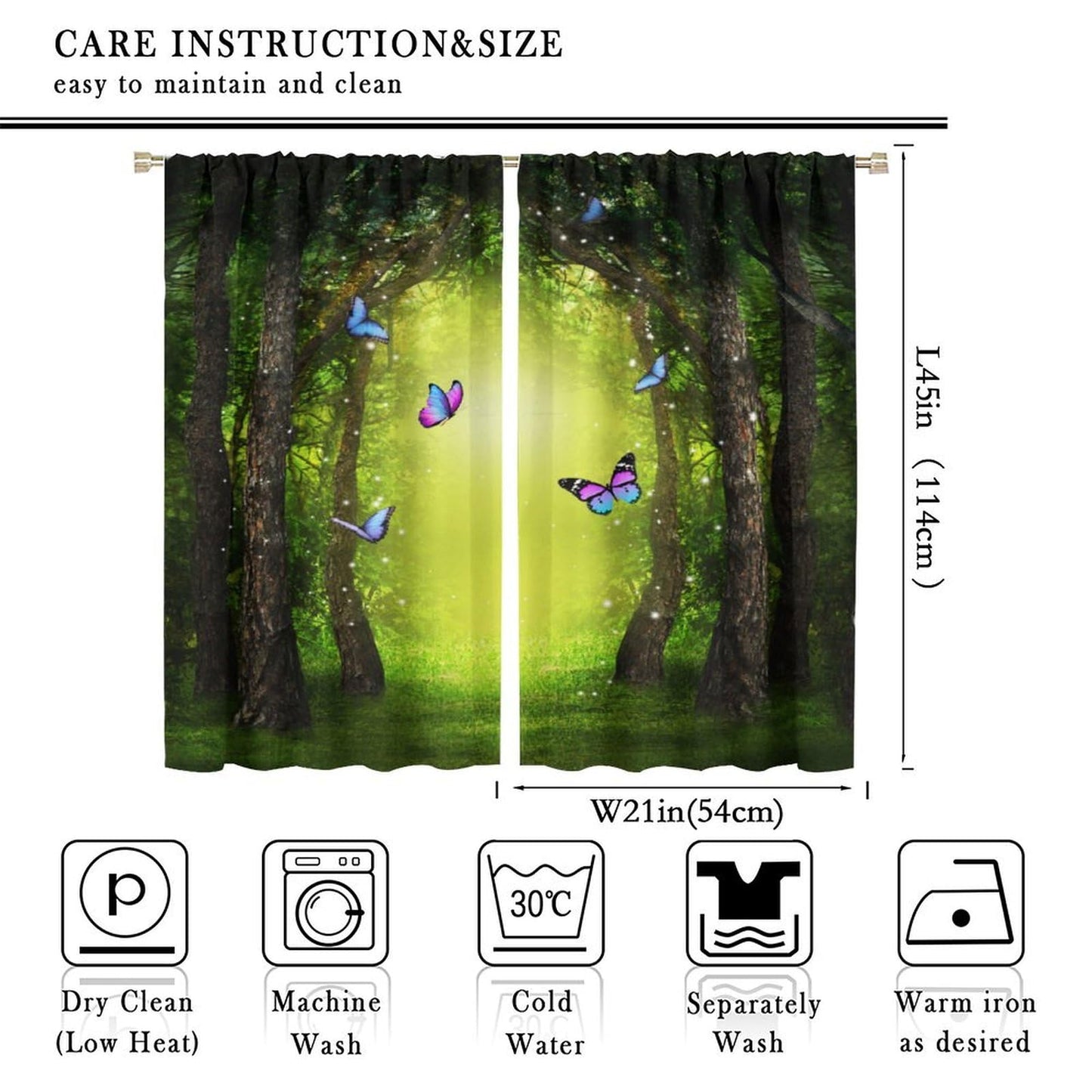 DDCBNS Fantasy Nature Curtains,Fairytale Woodland Magical Forest Décor Curtains for Bedroom Living Room Green Landscape Butterfly Print Drapes 2 Panels Set,Total Size 42 x 45 Inch