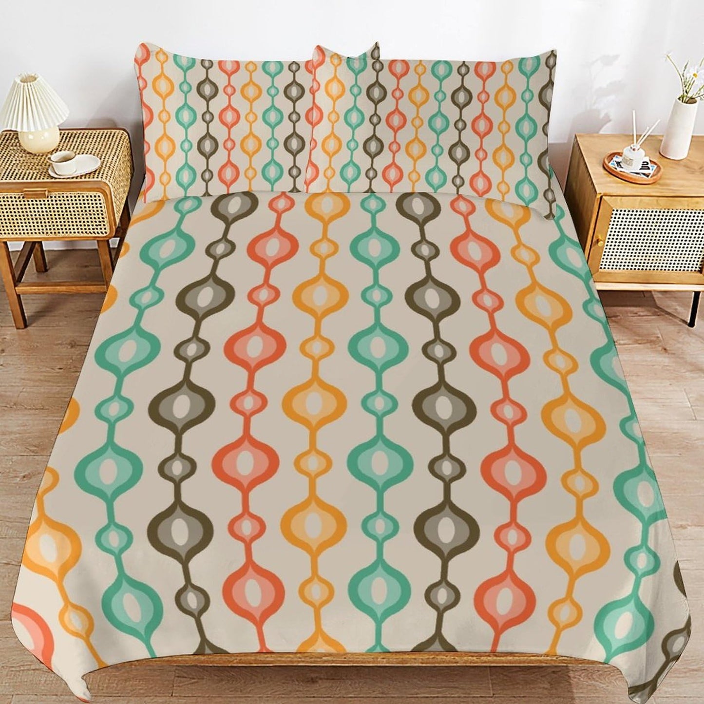 Modern Mid Century Duvet Cover Retro Atomic Bedding Set, Rainbow Grid Comforter Cover Vintage Fifties 1950s Bed Set, Abstract Art Bedding 3 Piece (1 Duvet Cover 86"x70" + 2 Pillow Sham 20"x30")
