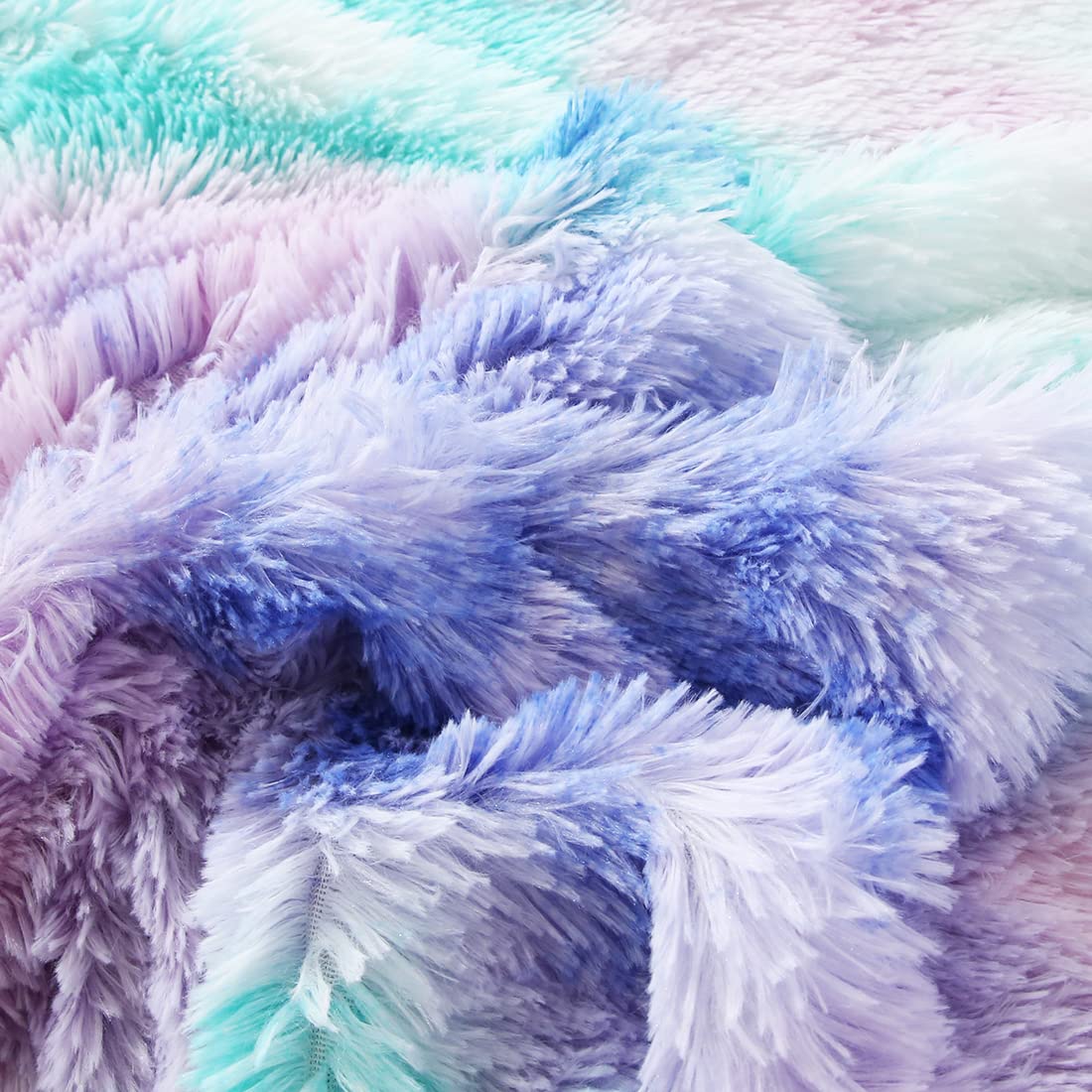 WINLIFE Faux Fur Comforter Set Queen Size for Girls Tie Dye Plush Shaggy Winter Long Hair Fuzzy Fluffy Bedding Soft Warm Bed Sets (3Pcs, Queen, Teal Purple)
