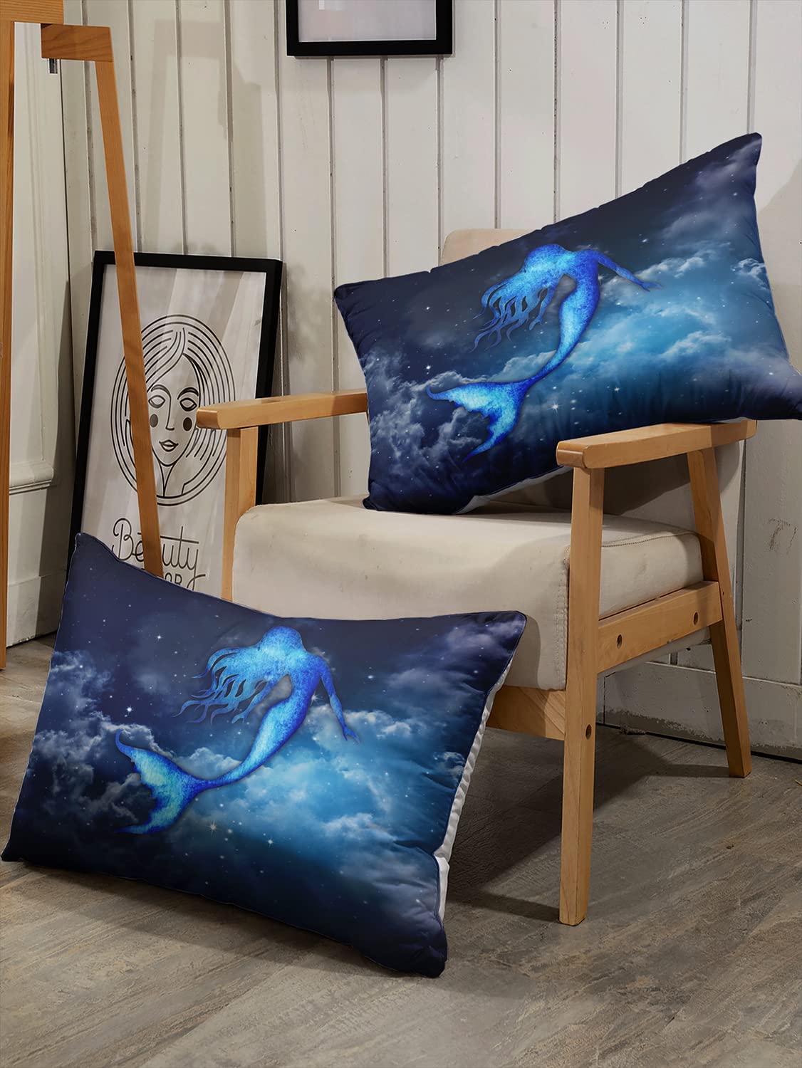 CVHOUSE Mermaid Duvet Cover King Size,Sky Cloud Mermaid Bedding Set for Girls Kids Teens,Blue Comforter Cover,1 Duvet Cover 2 Pillowcases 3 Piece