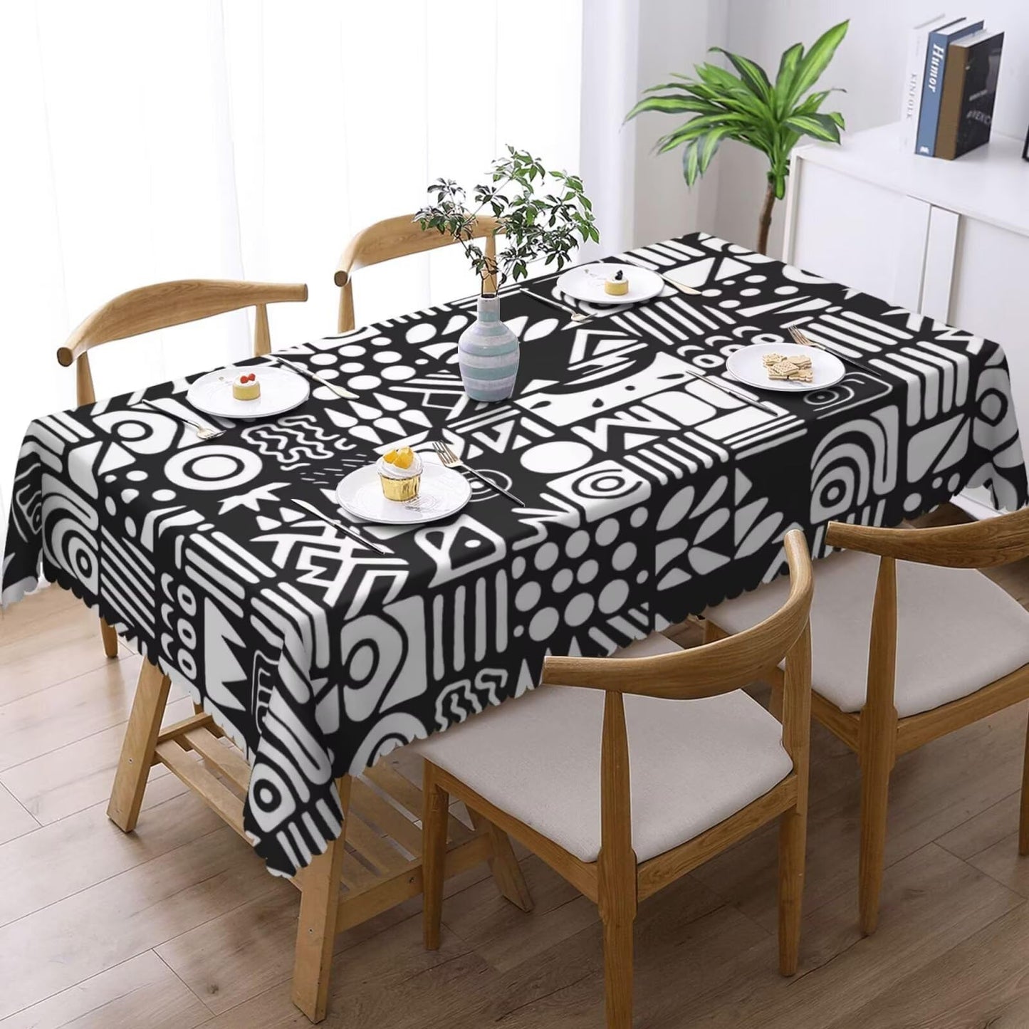 ZEJAYFEY African Rectangle Tablecloth Black White Digital Symbols Table Cloths Minimalist Geometric Tribal Ethnic Washable Table Cover for Home Kitchen Dining Party Picnic Decor 54 x 72 Inch